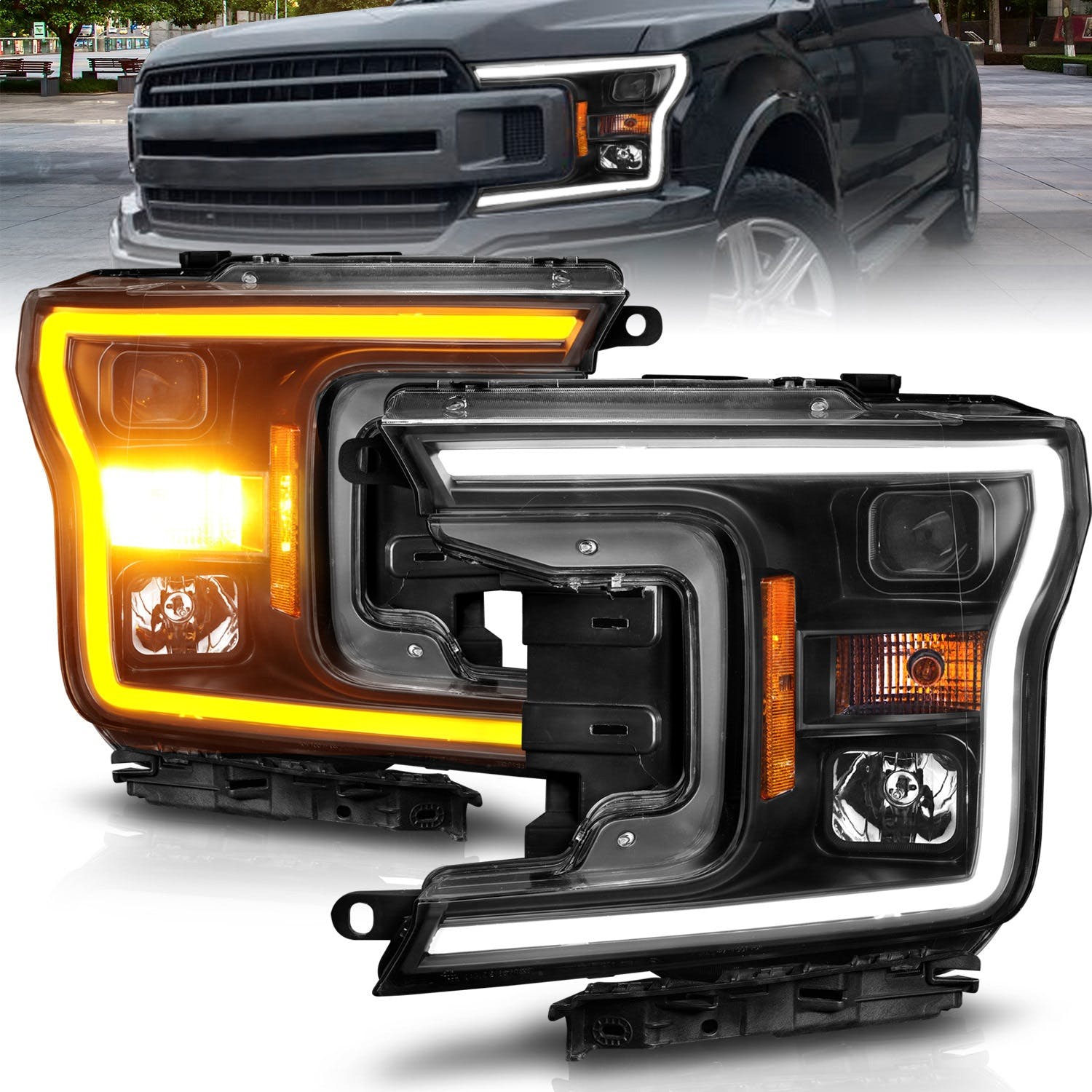 AnzoUSA 111509 Projector Headlight with Plank Style Switchback Black Housing