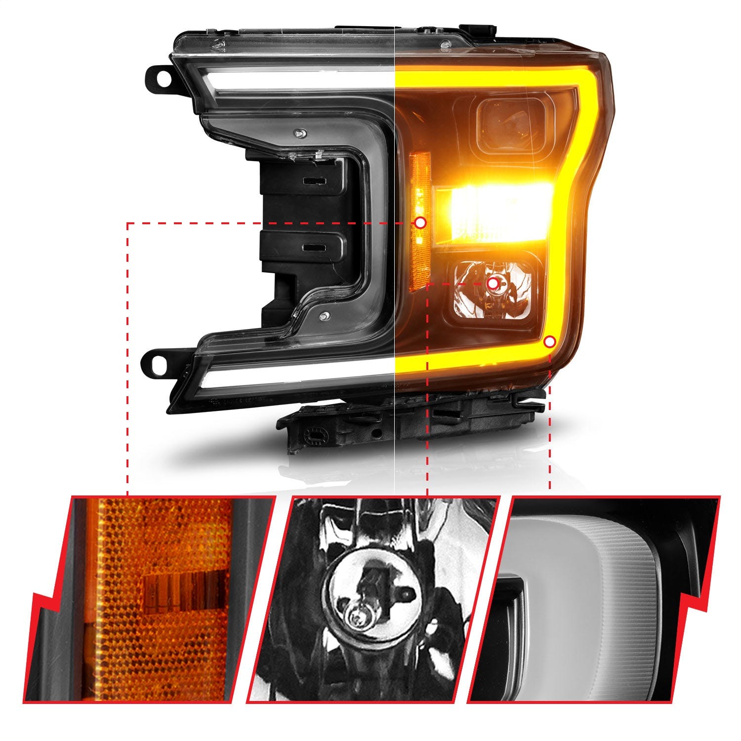 AnzoUSA 111509 Projector Headlight with Plank Style Switchback Black Housing