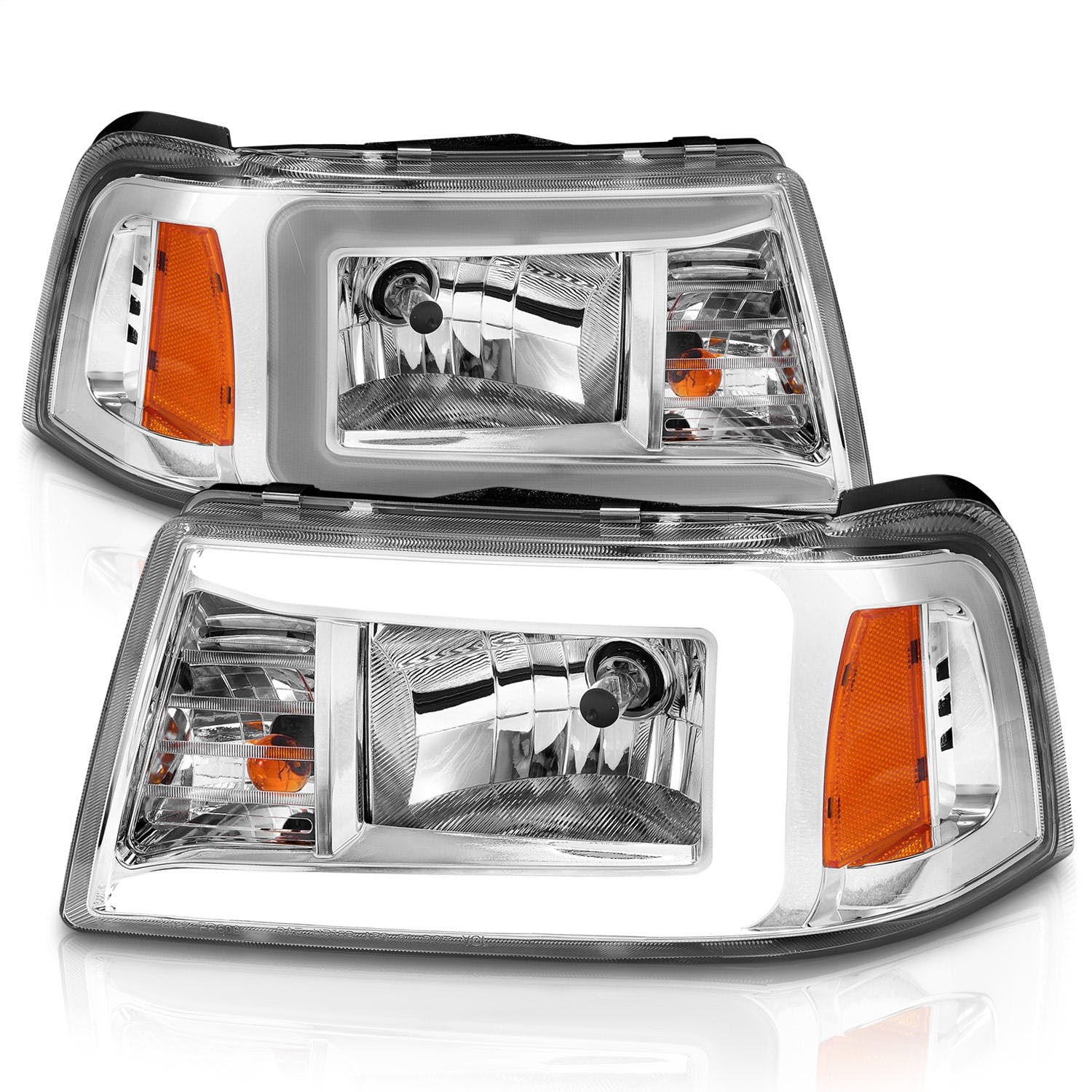 AnzoUSA 111512 Crystal Headlights with Light Bar Chrome Housing