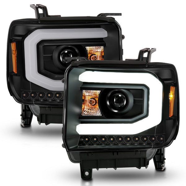 AnzoUSA 111513 Projector Headlights with Light Bar Black Housing (Halogen Type)