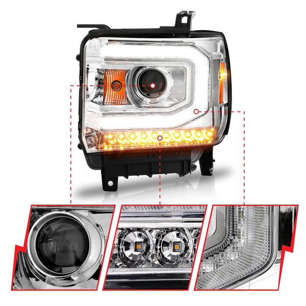 AnzoUSA 111514 Projector Headlights with Light Bar Chrome Housing (Halogen Type)