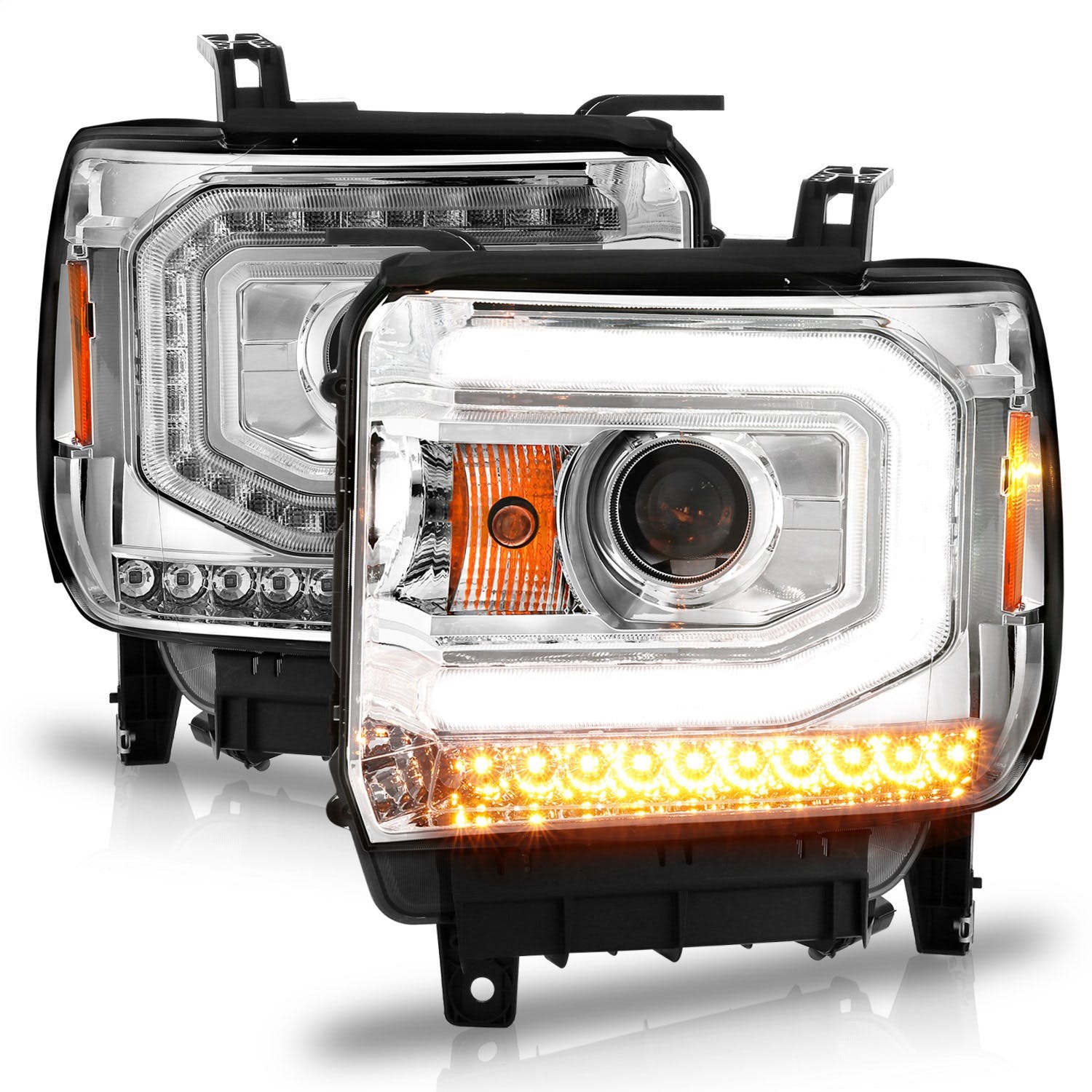 AnzoUSA 111514 Projector Headlights with Light Bar Chrome Housing (Halogen Type)