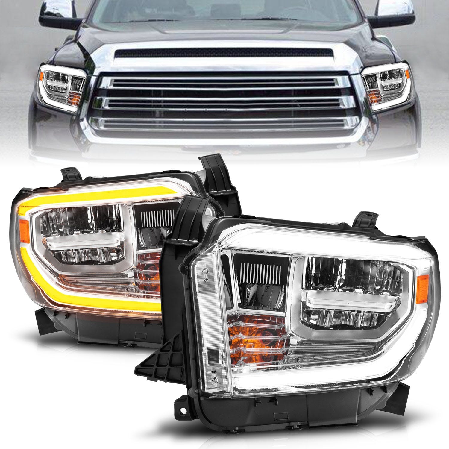 AnzoUSA 111534 LED Crystal Headlights with Switchback Chrome Housing with Drl