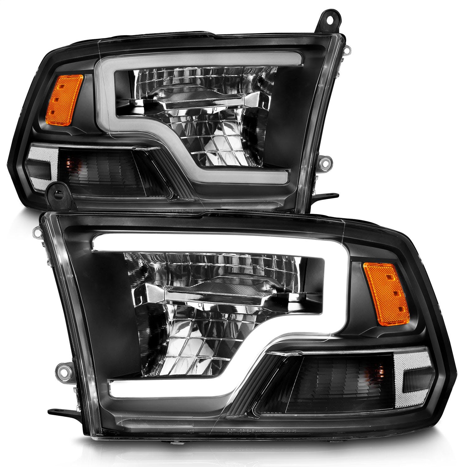 AnzoUSA 111539 Full LED Square Projector Headlights with Light Bar Chrome Housing