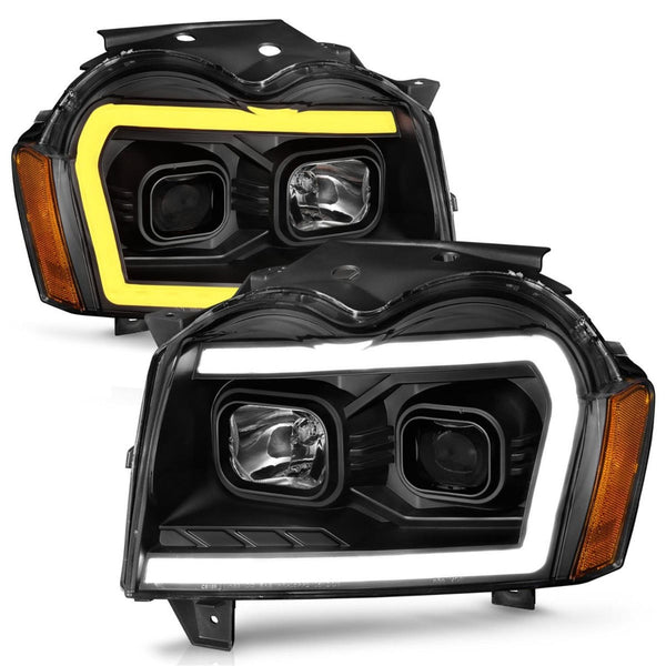 AnzoUSA 111543 Projector Headlights with Light Bar Switchback Black Housing