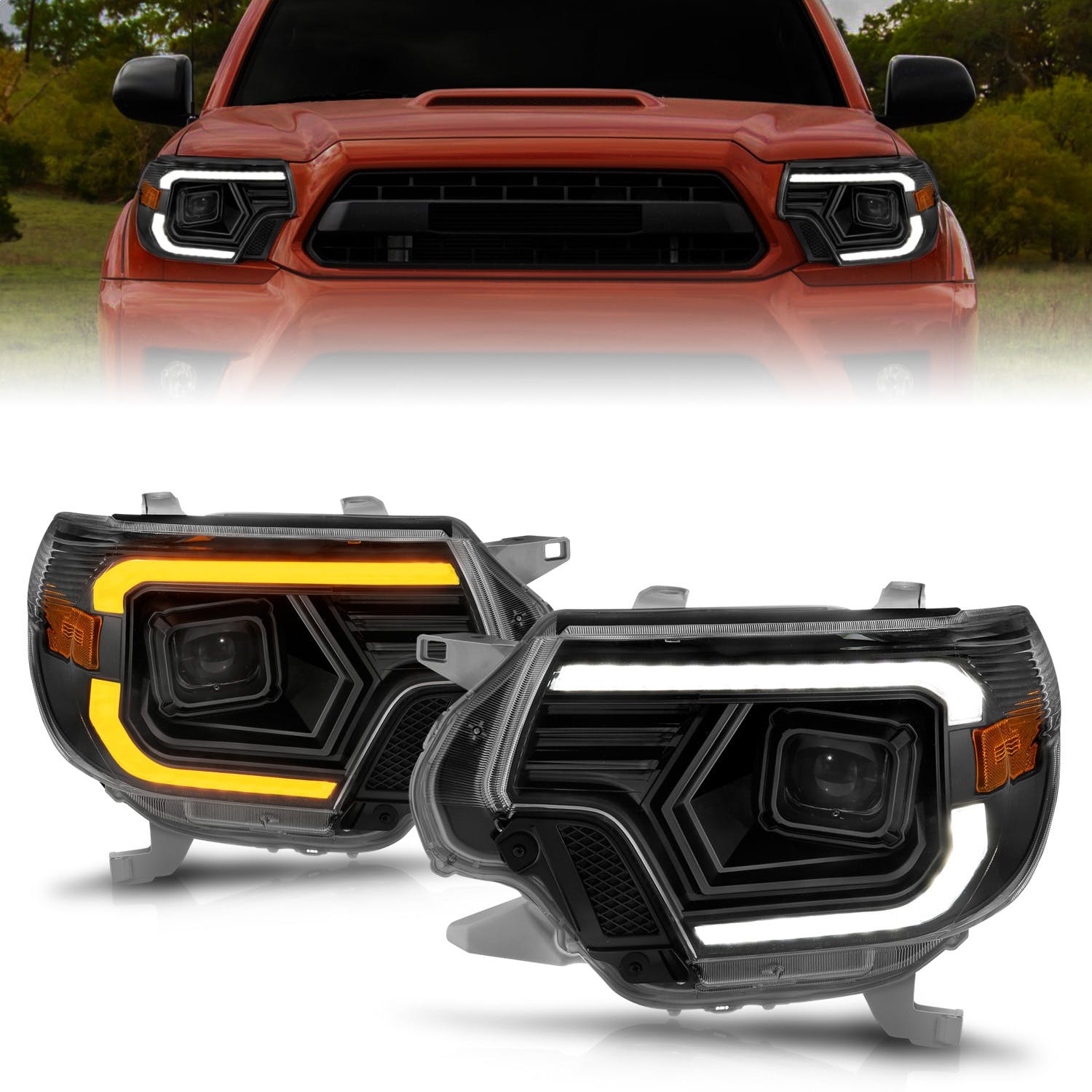 AnzoUSA 111556 Projector Headlights with Light Bar Switchback Black Housing