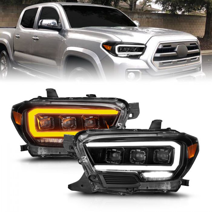 AnzoUSA 111562 TOYOTA TACOMA 16-22 BLACK FULL LED PROJECTOR PLANK STYLE HEADLIGHTS W/ INITIATION FEATURE and SEQUENTIAL FOR HALOGEN DRL