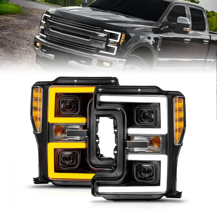 AnzoUSA 111577 FORD F-250/F-350/F-450 SUPER DUTY 17-19 FULL LED PROJECTOR SWITCHBACK PLANK HEADLIGHTS BLACK