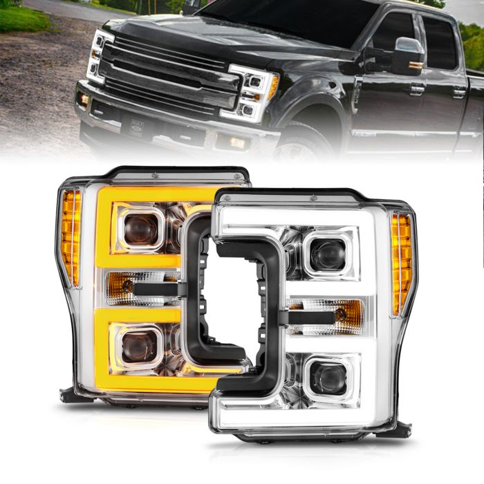 AnzoUSA 111578 FORD F-250/F-350/F-450 SUPER DUTY 17-19 FULL LED PROJECTOR SWITCHBACK PLANK HEADLIGHTS CHROME