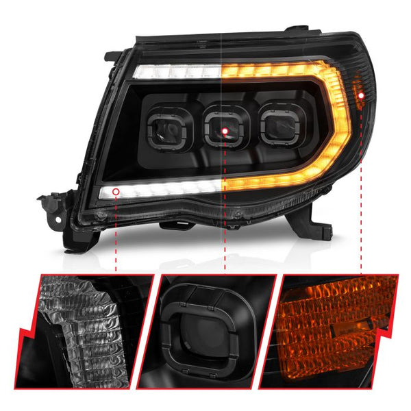 AnzoUSA 111581 TOYOTA TACOMA 05-11 FULL LED PROJECTOR HEADLIGHTS BLACK W/ INITIATION FEATURE and SEQUENTIAL SIGNAL
