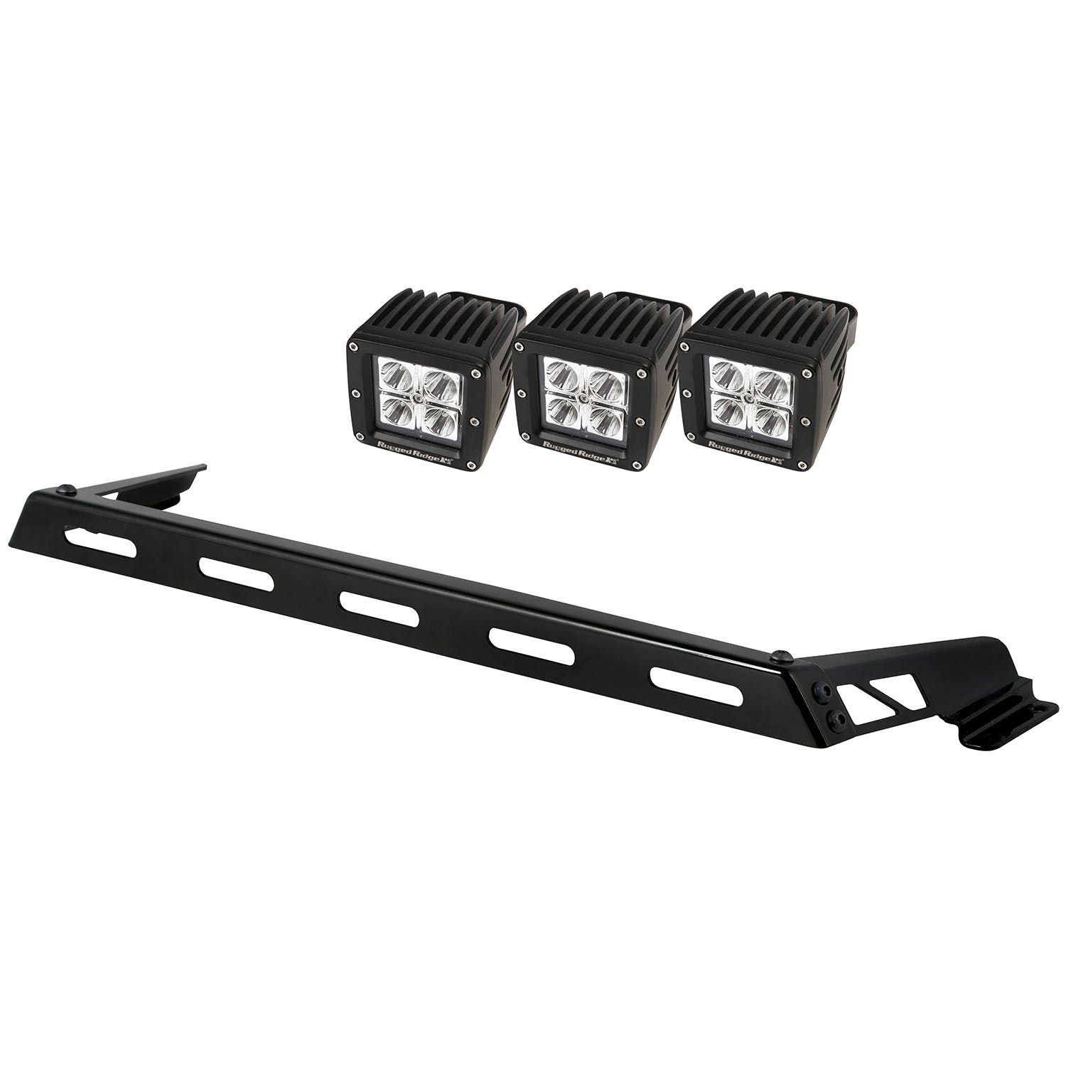 Rugged Ridge 11232.04 Hood Light Bar Kit; 3 Cube LED Lights; 07-17 Jeep Wrangler JK