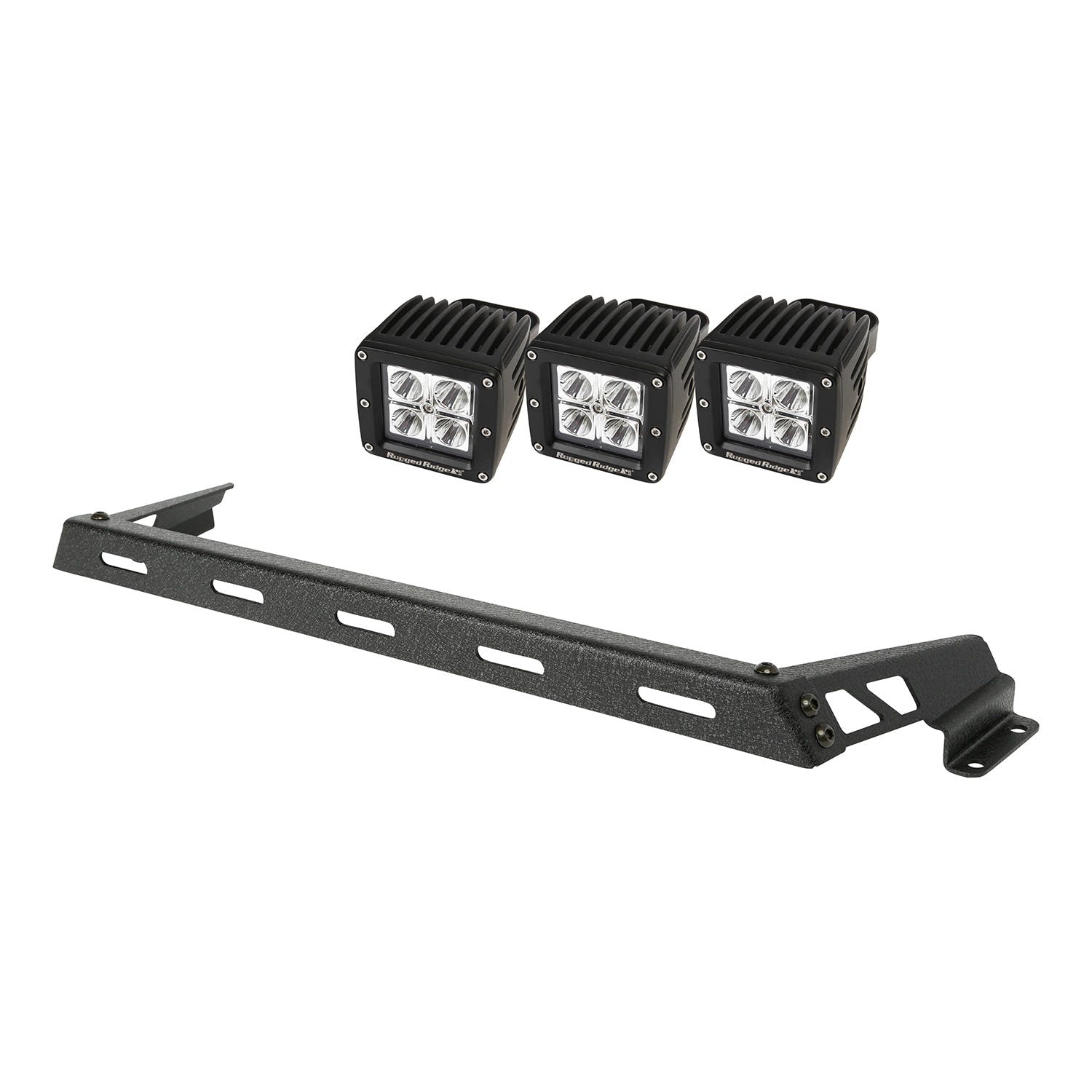 Rugged Ridge 11232.11 Hood Light Bar Kit, Textured Black, 3 Square LEDs