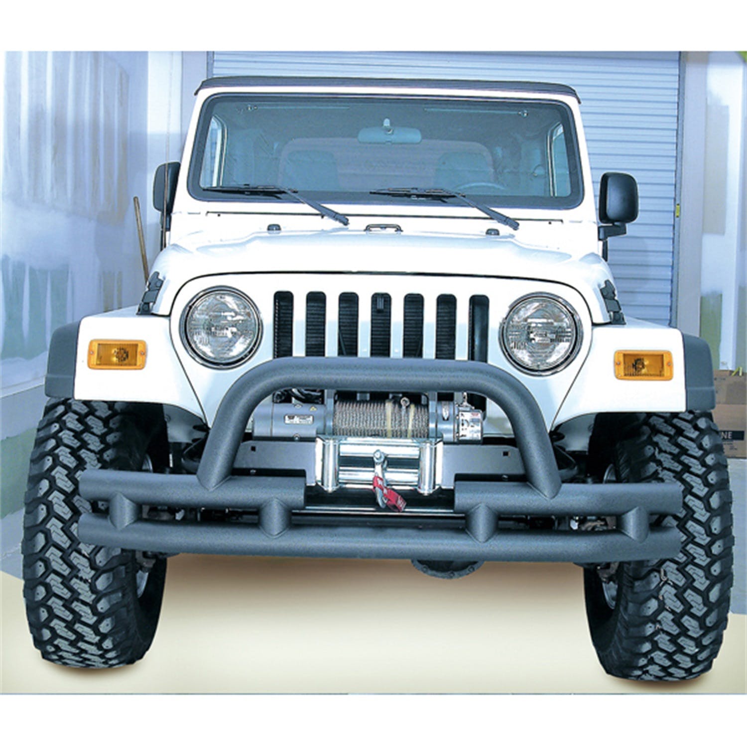 Rugged Ridge 11561.03 Double Tube Front Winch Bumper with Hoop, 3in