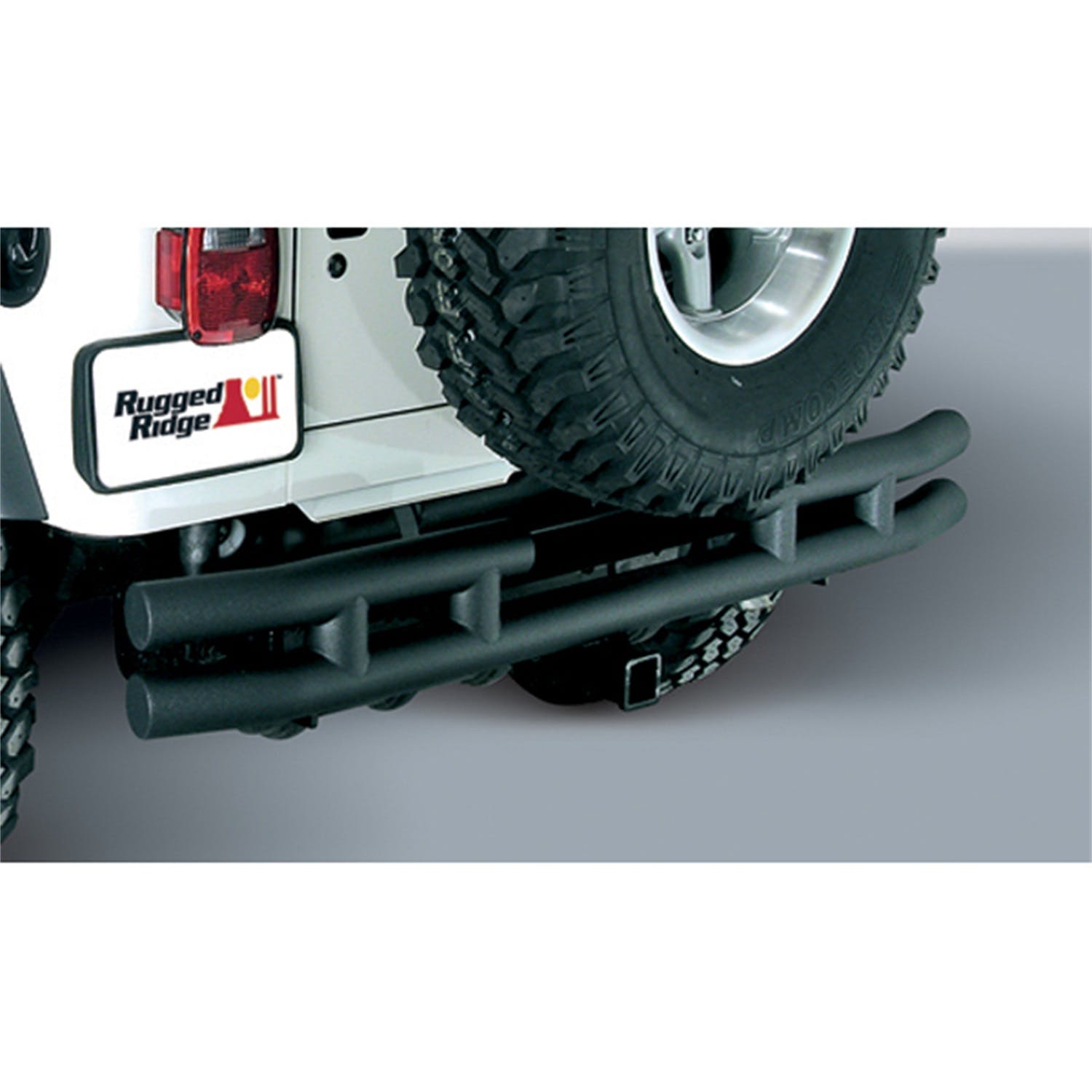 Rugged Ridge 11571.04 Double Tube Rear Bumper with Hitch, 3 Inch