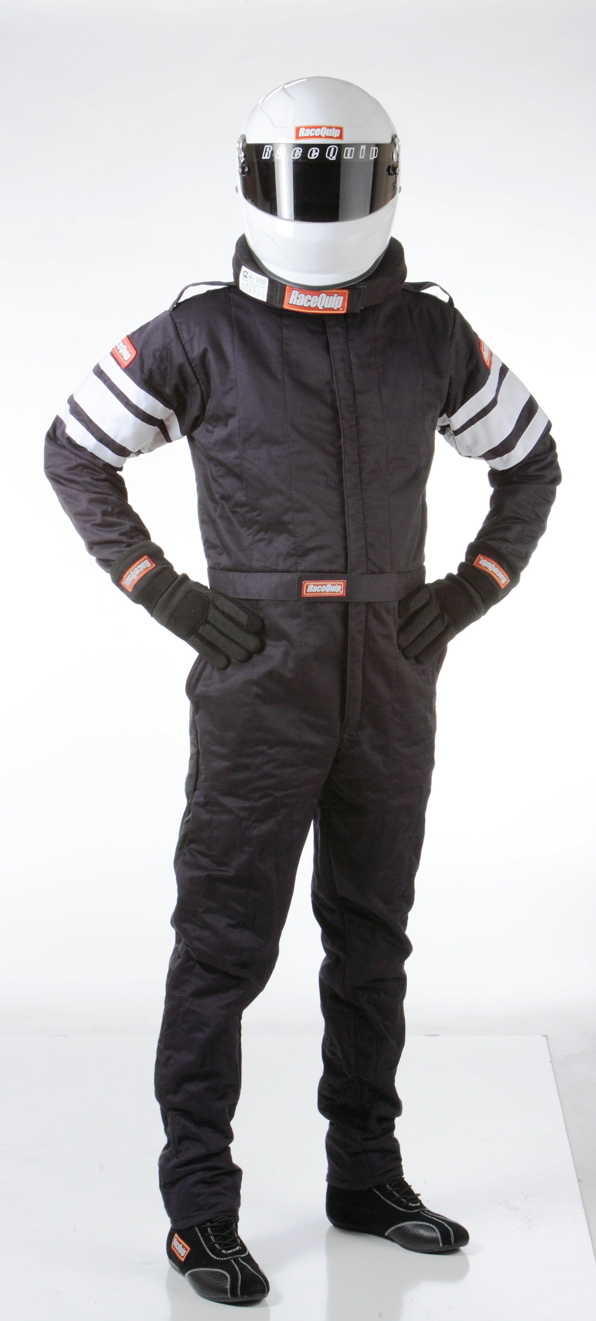 RaceQuip 120003 SFI-5 Pyrovatex One-Piece Multi-Layer Racing Fire Suit (Black, Medium)
