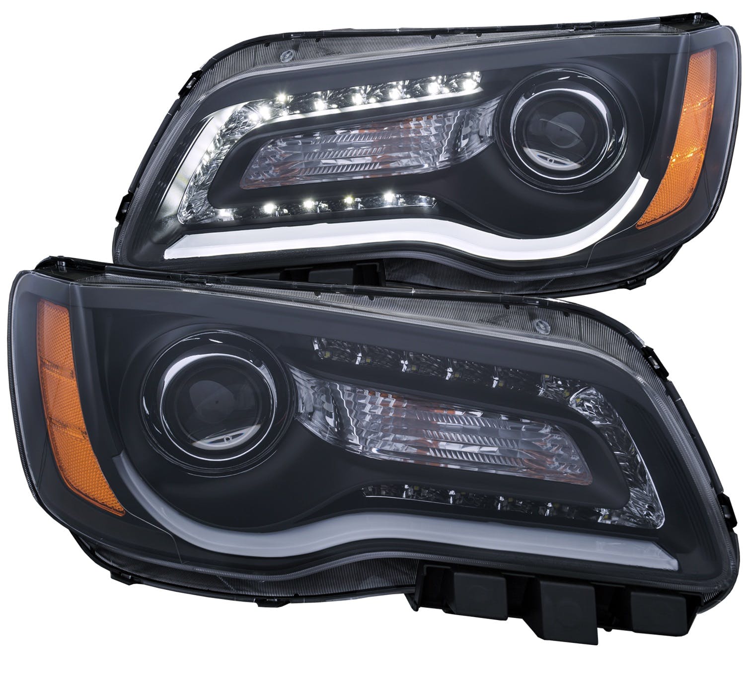AnzoUSA 121495 Projector Headlights with Plank Style Design Black