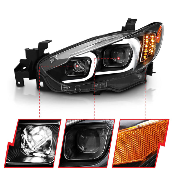 AnzoUSA 121516 Projector Headlights with Plank Style Design Black