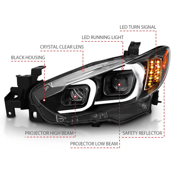 AnzoUSA 121516 Projector Headlights with Plank Style Design Black