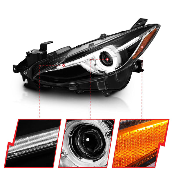 AnzoUSA 121522 Projector Headlights with Halo Black with Amber
