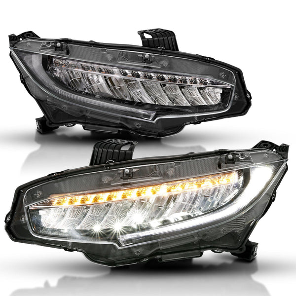 AnzoUSA 121527 LED Projector Headlights Plank Style Design Black  with Sequential  Amber signal