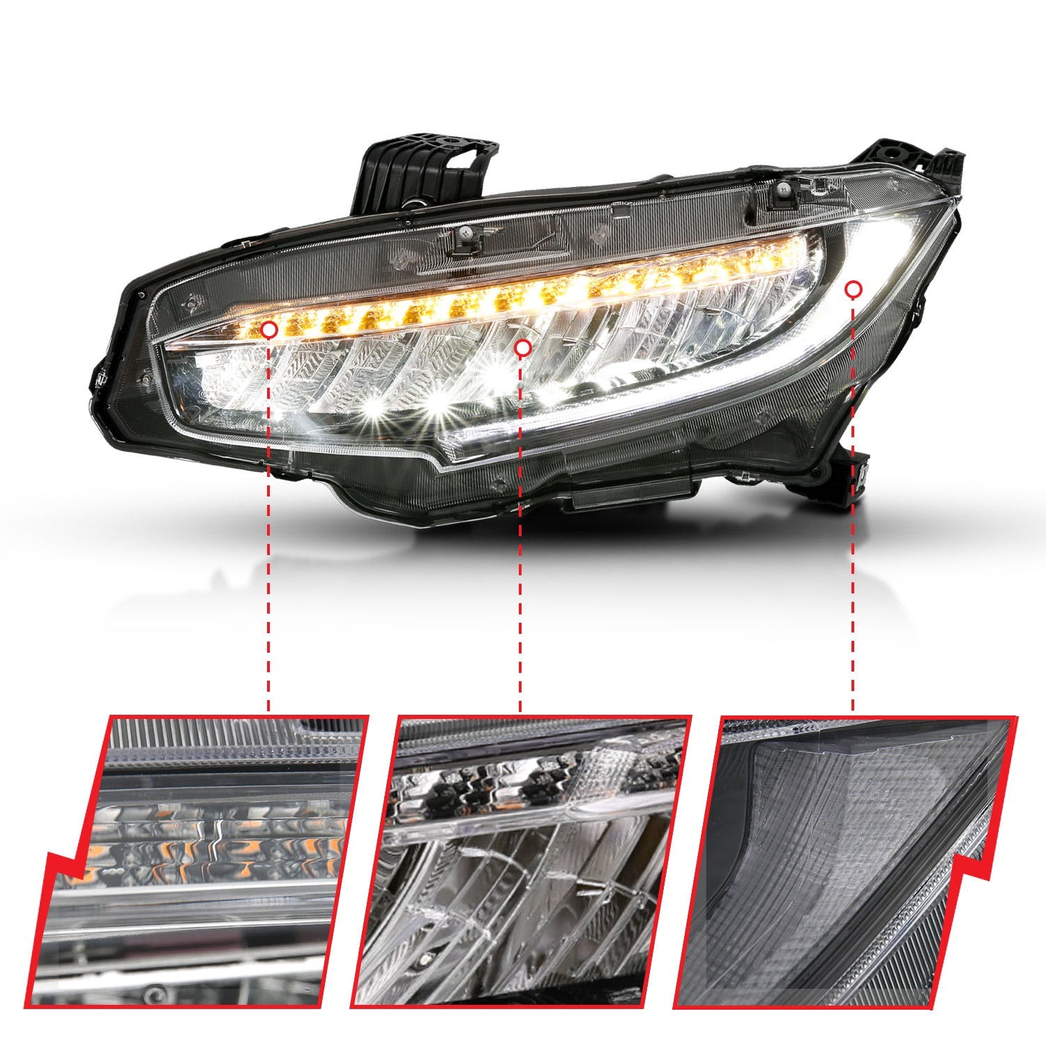 AnzoUSA 121527 LED Projector Headlights Plank Style Design Black  with Sequential  Amber signal