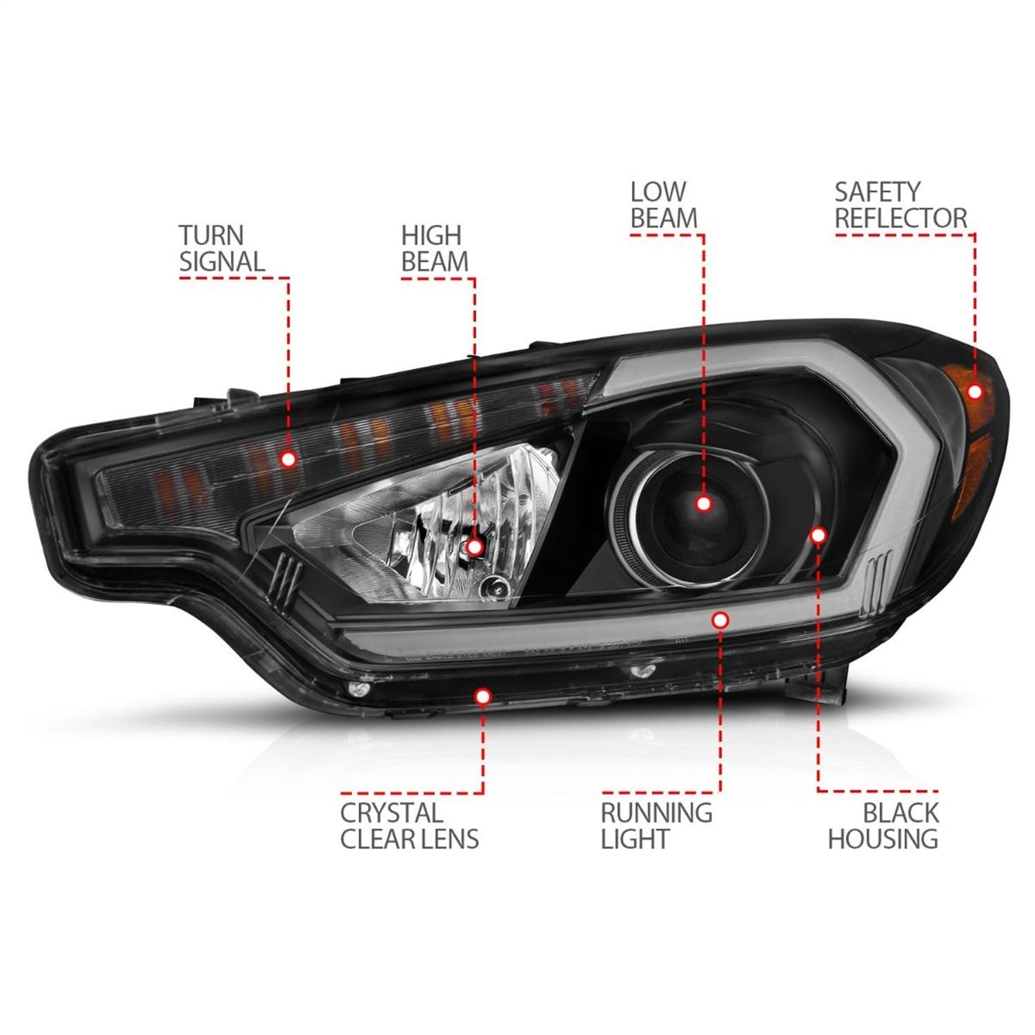 AnzoUSA 121560 Projector Headlights with Light Bar Black Housing