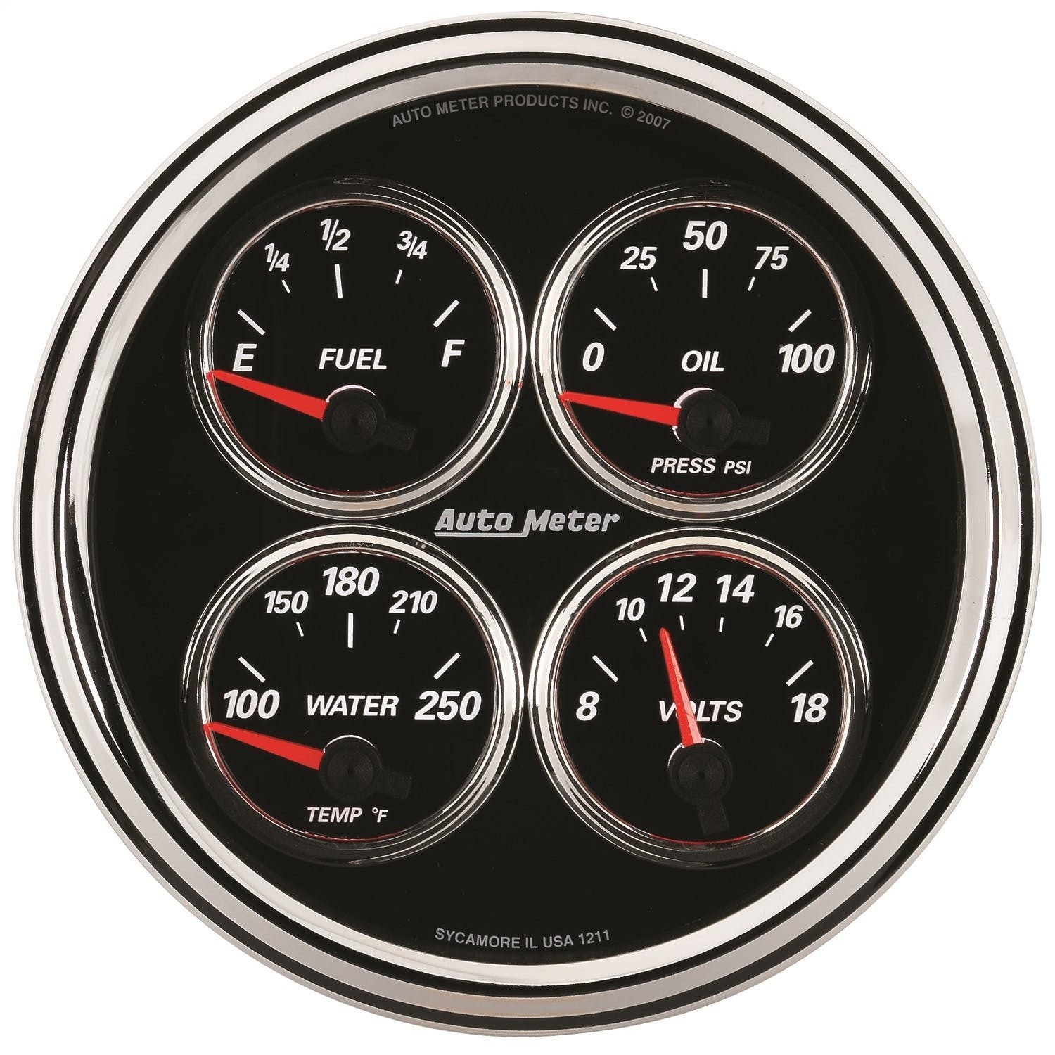 AutoMeter Products 1224 5 Quad Gauge, Fuel Level, 0-90, Designer Black II