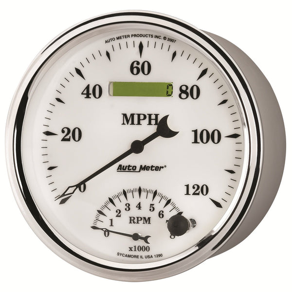 AutoMeter Products 1290 GAUGE; TACH/SPEEDO; 5in.; 120MPH/8K RPM; ELEC. PROGRAM; OLD TYME WHITE II