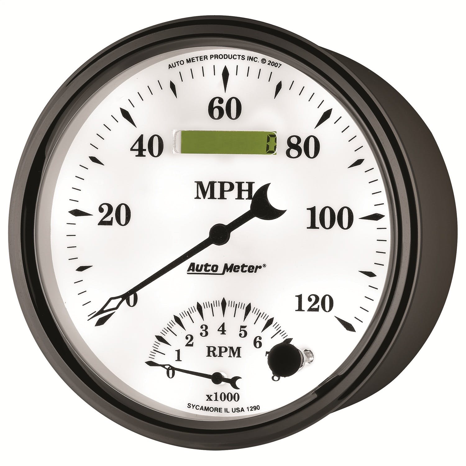 AutoMeter Products 1290 GAUGE; TACH/SPEEDO; 5in.; 120MPH/8K RPM; ELEC. PROGRAM; OLD TYME WHITE II