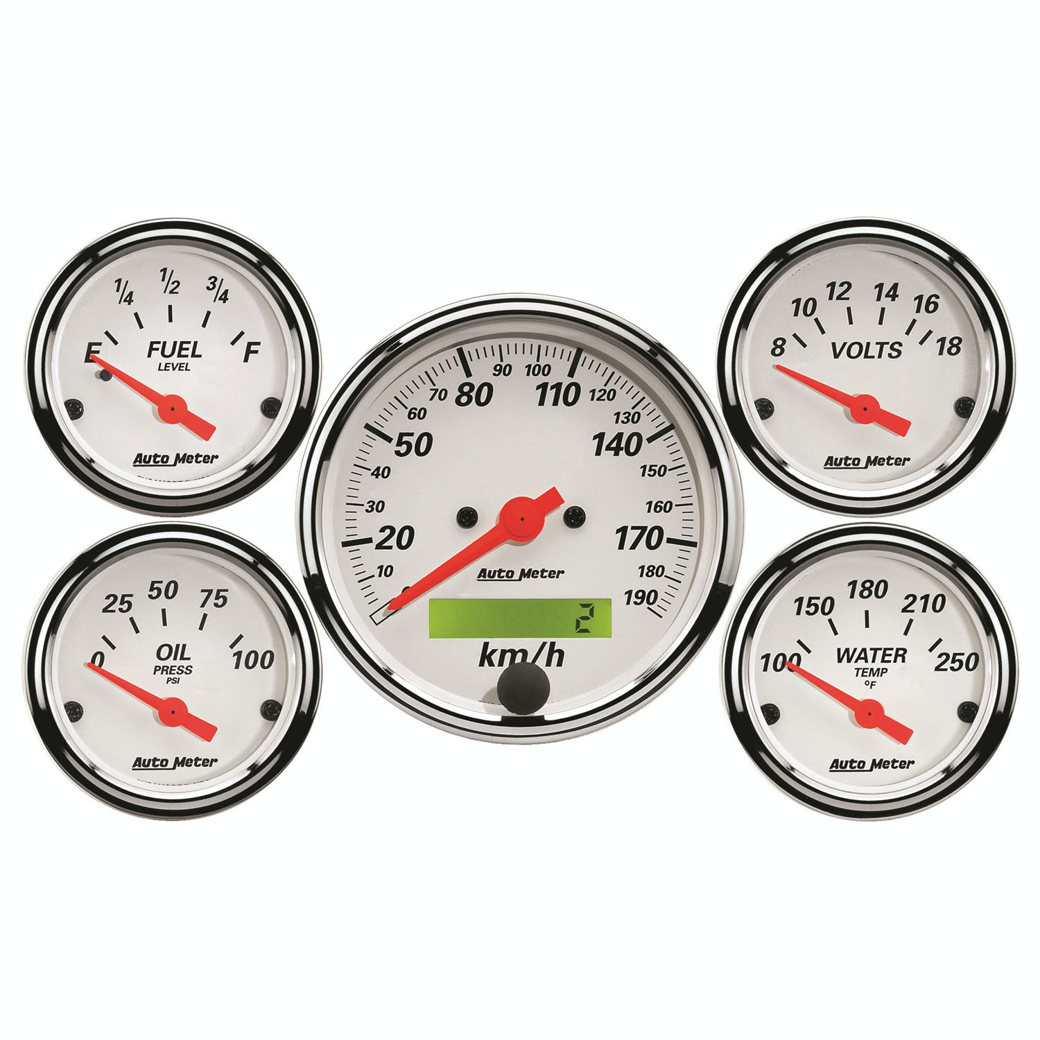 AutoMeter Products 1302-M Arctic White 5 Piece Kit w/ programmable km/h speedo