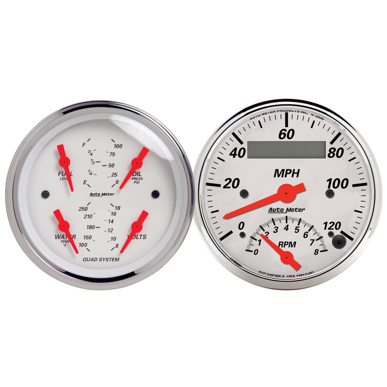 AutoMeter Products 1309 Quad Gauge and Tach/Speedo Combo 3-3/8in - Artic White