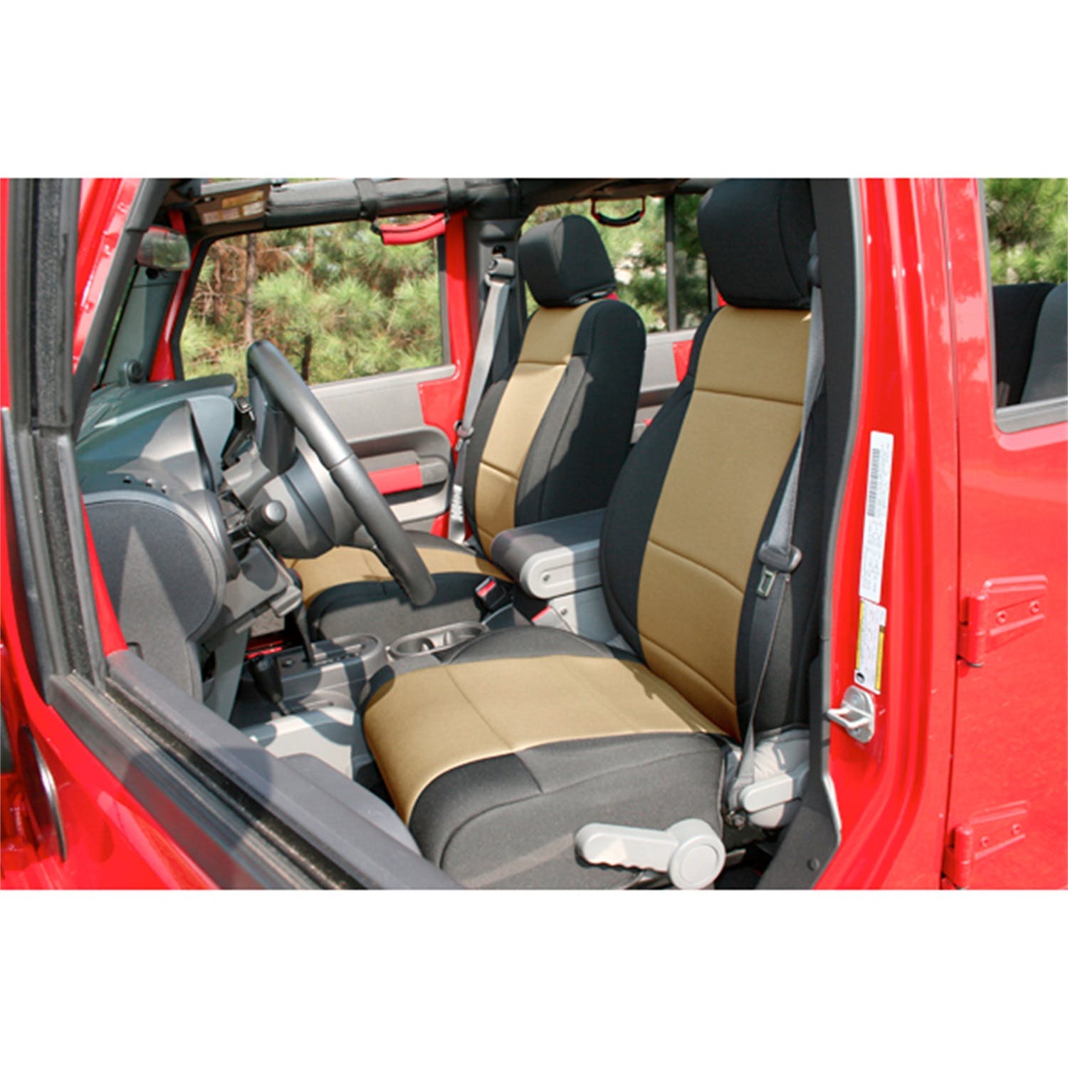 Rugged Ridge 13215.04 Neoprene Front Seat Covers; Black/Tan; 11-17 Jeep Wrangler JK