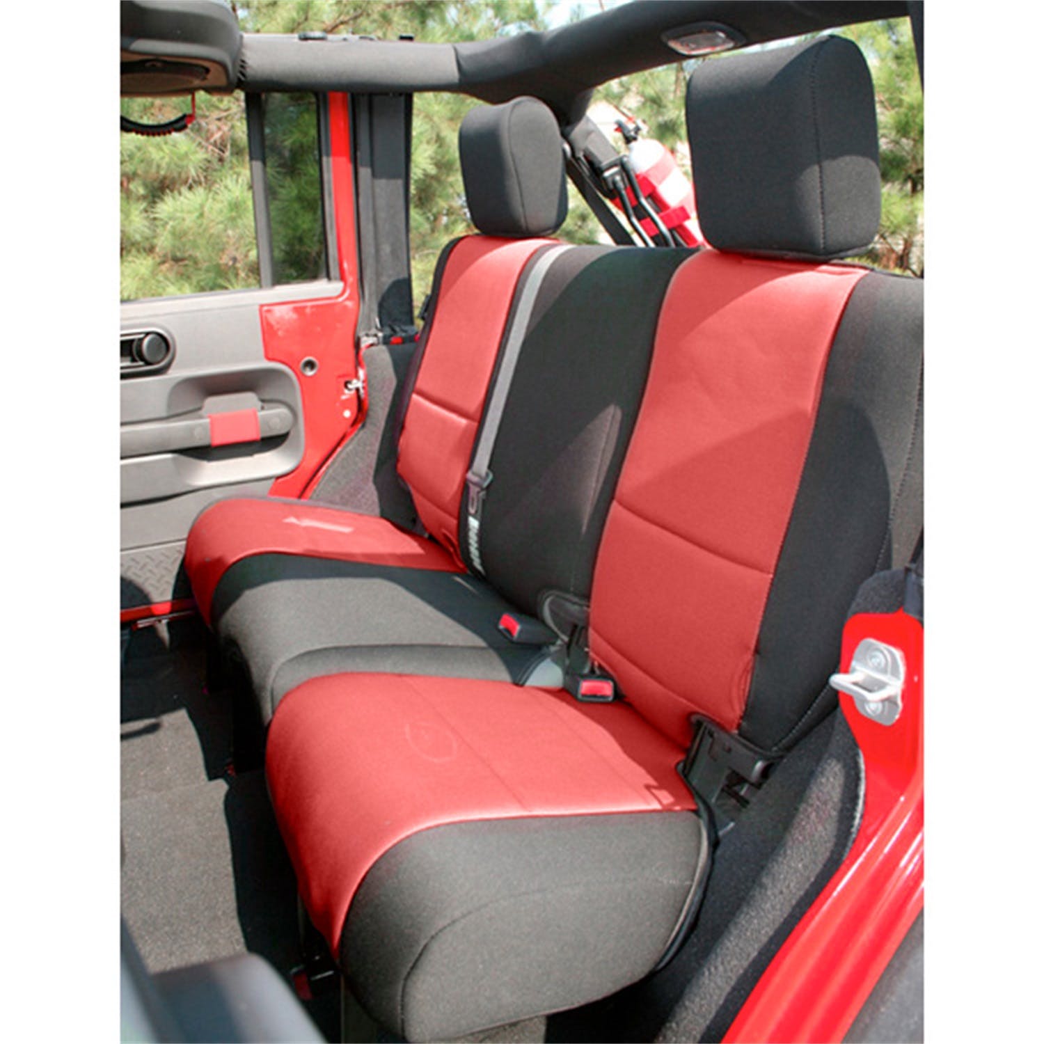 Rugged Ridge 13264.53 Neoprene Rear Seat Cover; Black/Red; 07-17 Jeep Wrangler JKU