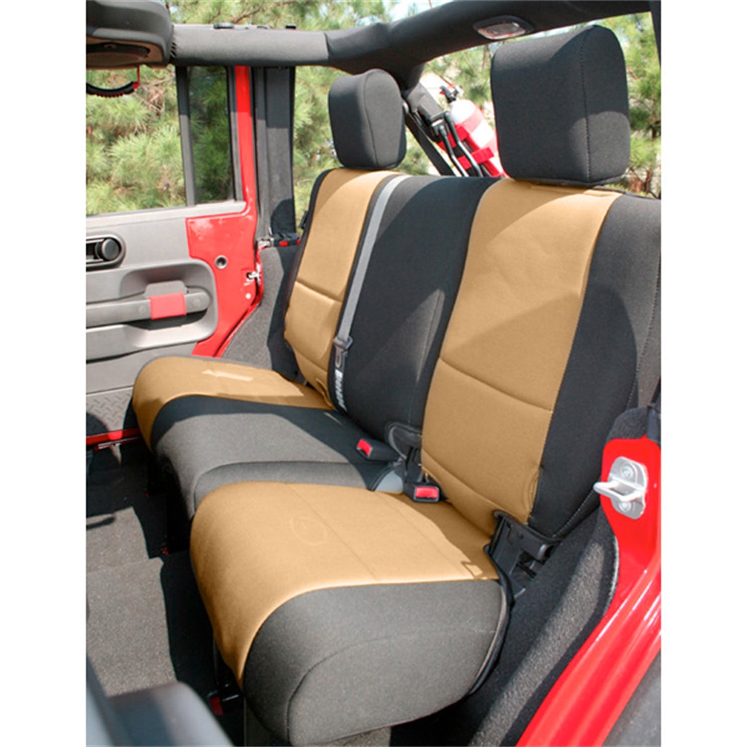 Rugged Ridge 13265.04 Neoprene Rear Seat Cover; Black and Tan; 07-17 Jeep Wrangler JK