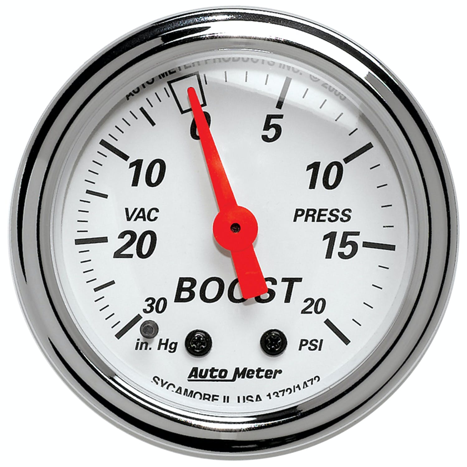 AutoMeter Products 1372 Gauge; Vac/Boost; 2 1/16in.; 30inHg-20psi; Mechanical; Arctic White