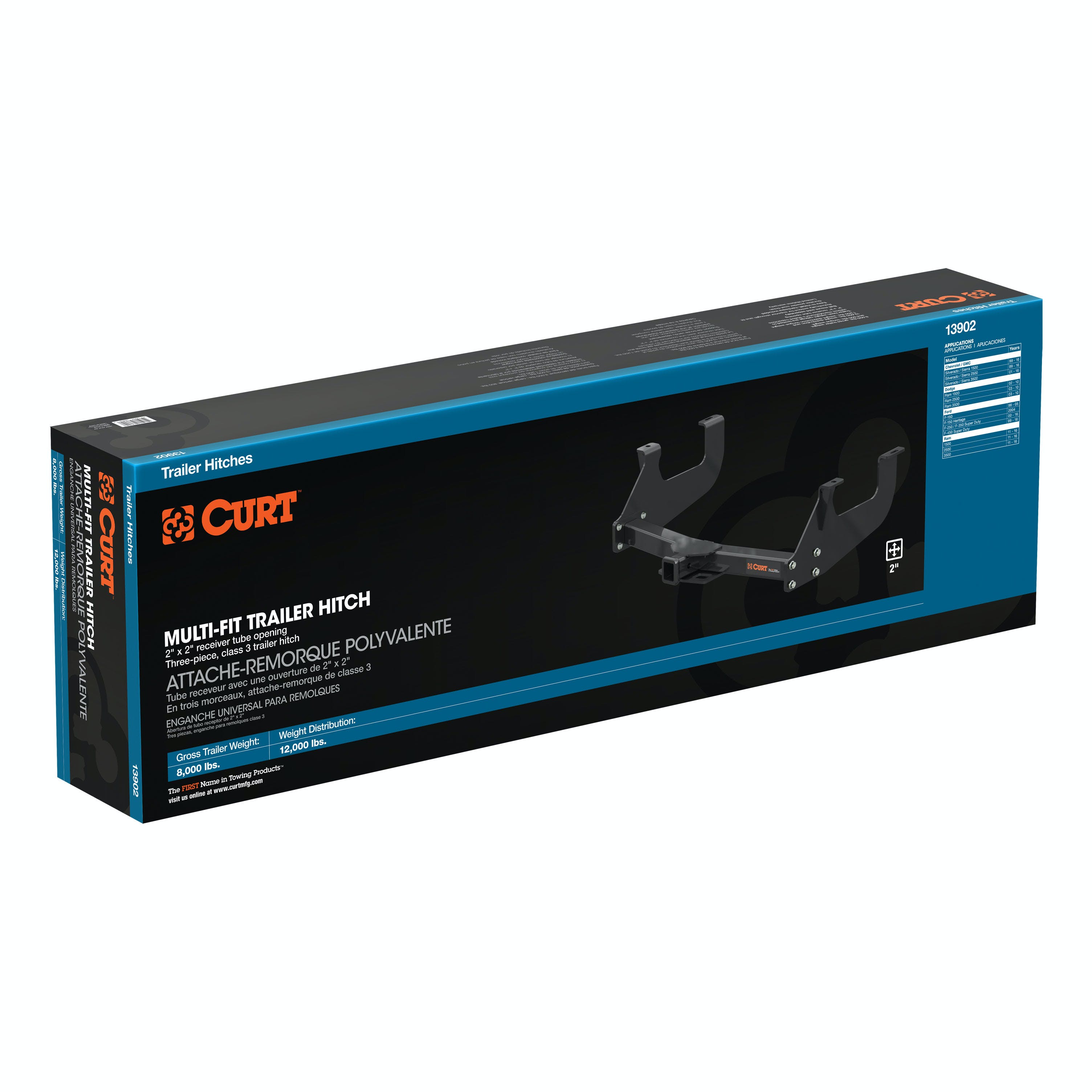 CURT 13902 Class 3 Multi-Fit Trailer Hitch with 2 Receiver