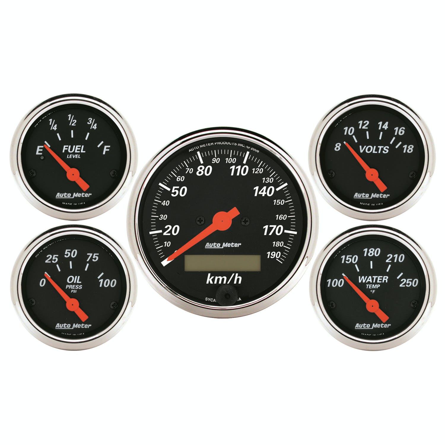 AutoMeter Products 1421-M Designer Black 5 Piece Kit w/ programmable km/h speedo