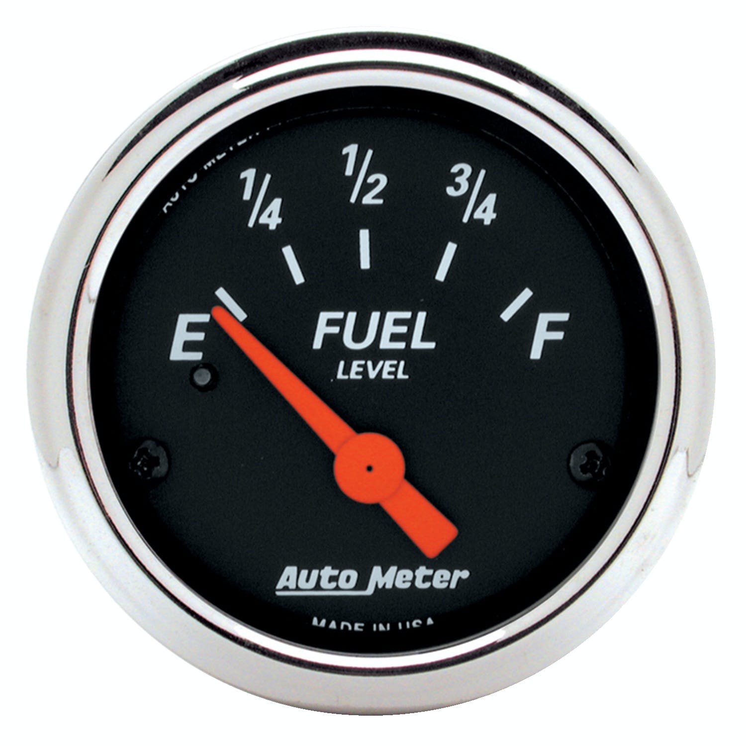 AutoMeter Products 1424 Designer Black Fuel Level Gauge 2-1/16in 240 ohm E/33F use w/sender 3262 Chrome