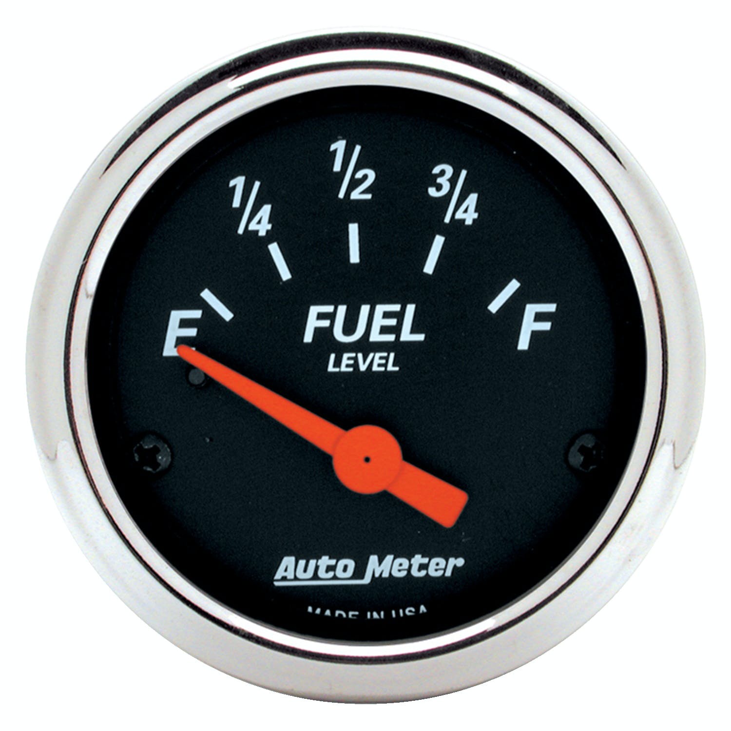 AutoMeter Products 1425 Designer Black Fuel Level 2-1/16in Gauge 0 E/30 F Chrome Bezel