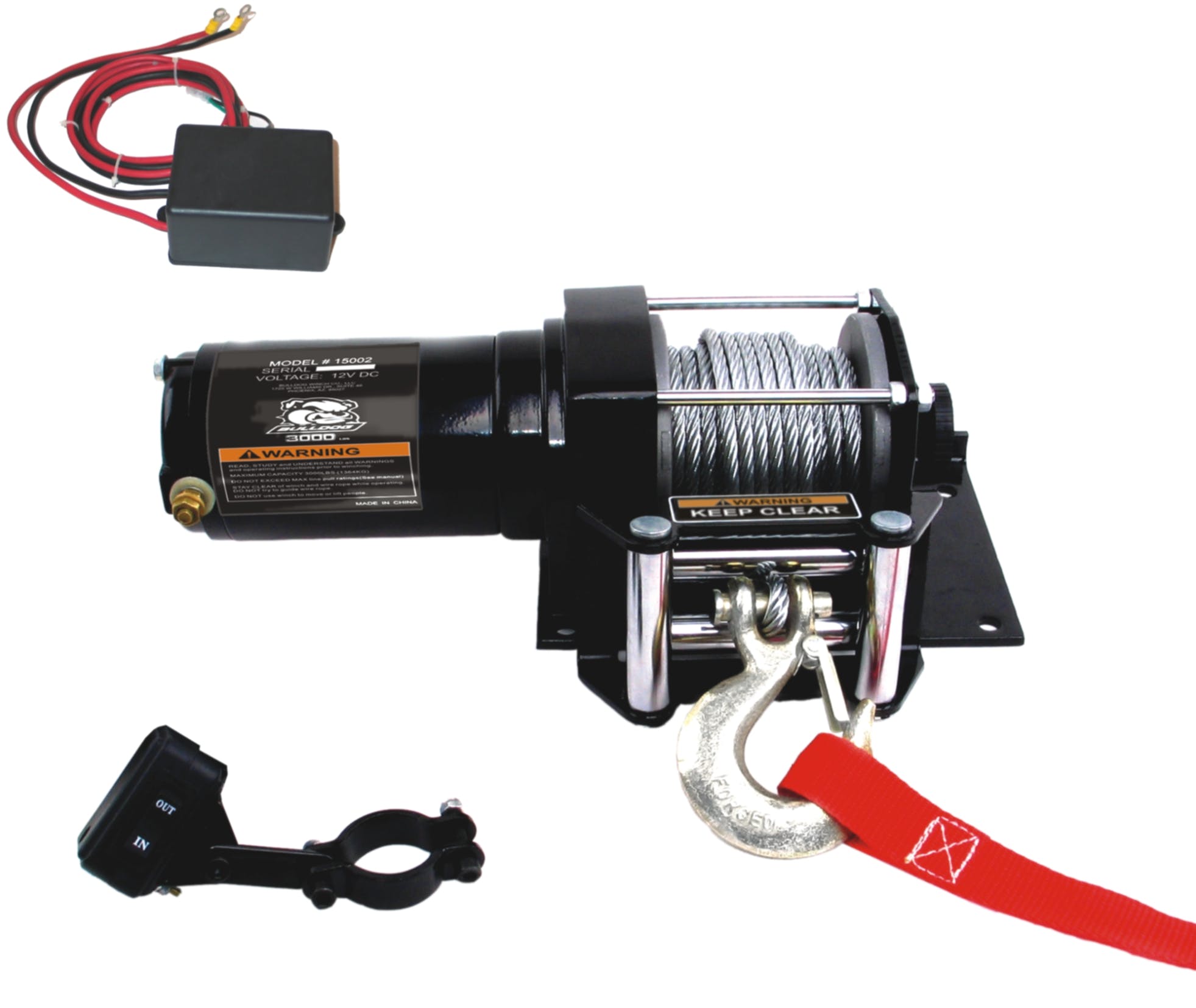 Bulldog Winch Co LLC 15002 3000lb ATV Winch with Mini-Rocker Switch, Mounting Channel, Roller Fairlead