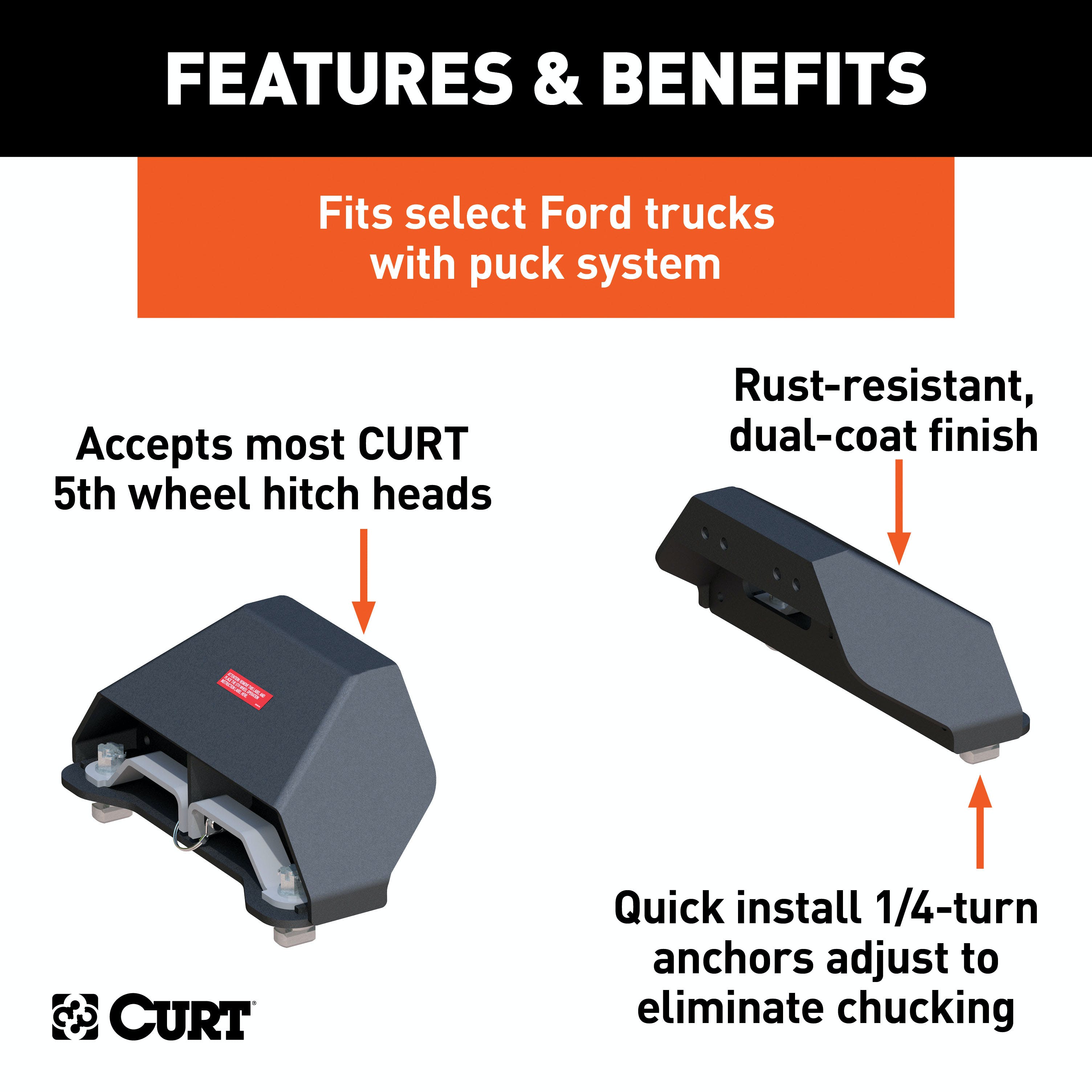 CURT 16017 Puck System 5th Wheel Legs, Select Ford F-250, F-350, F-450, 8' Bed, 24K