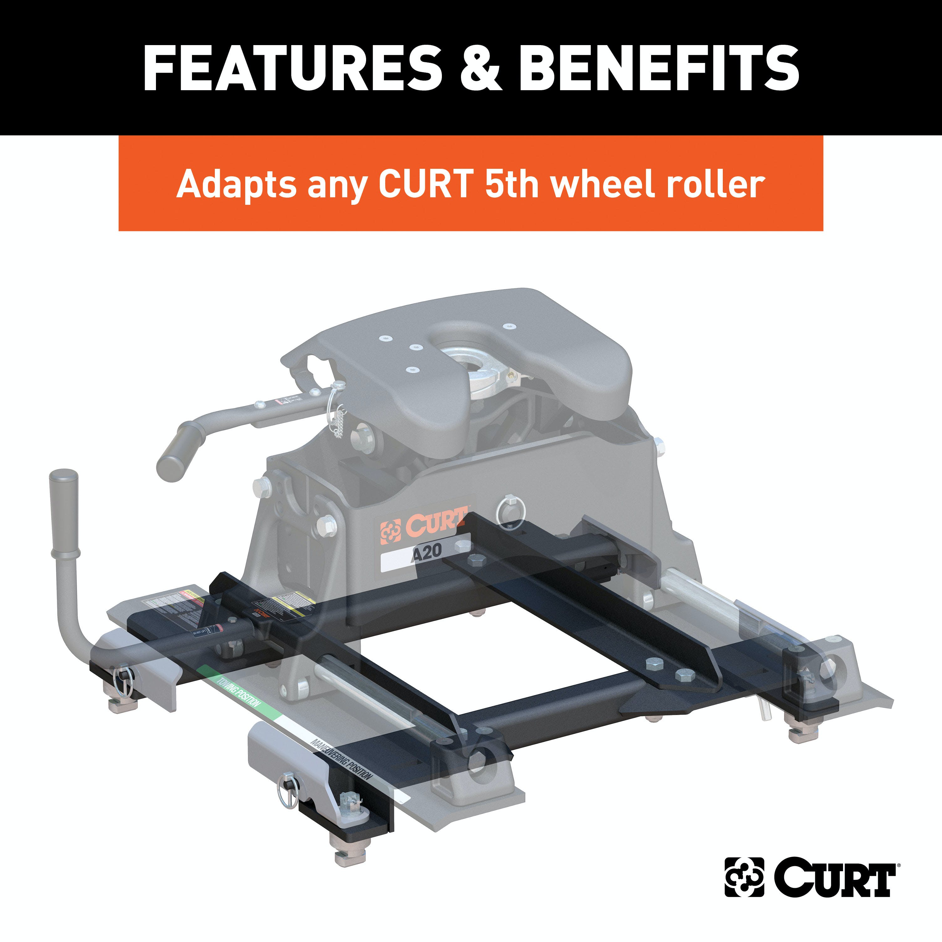 CURT 16023 Puck System 5th Wheel Roller Adapter, 20K, Select Silverado, Sierra, 6.5' Bed