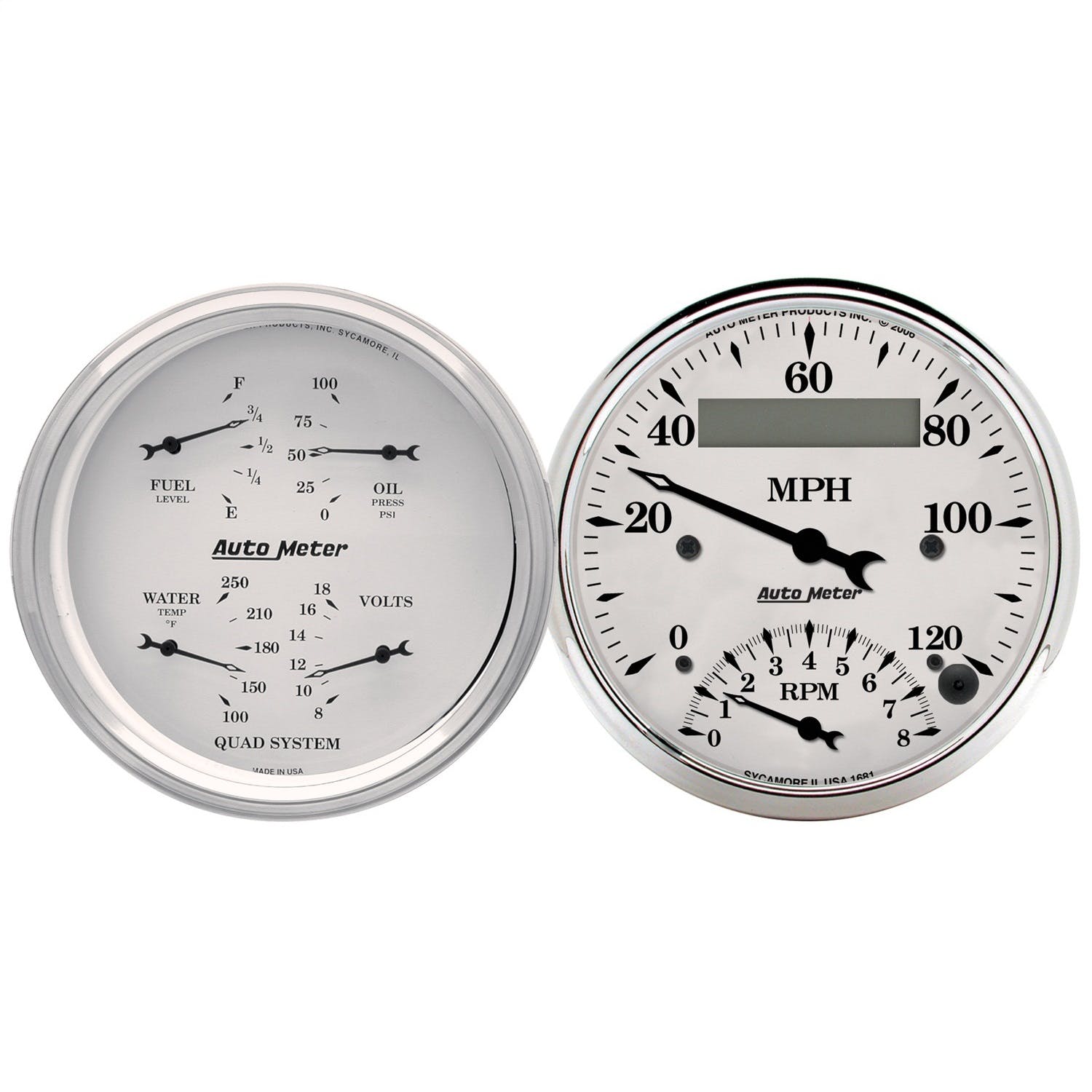 AutoMeter Products 1620 Gauge Kit; 2 pc.; Quad/Tach/Speedo; 3 3/8in.; Old Tyme White