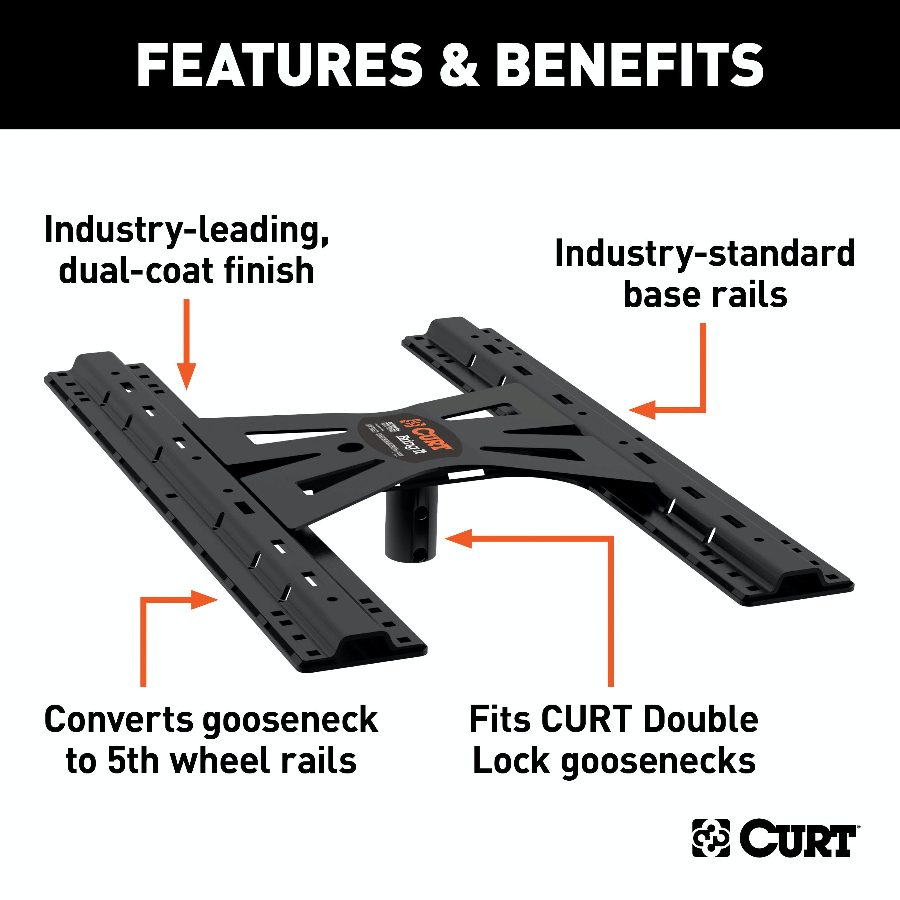 CURT 16210 X5 Gooseneck-to-5th-Wheel Adapter Plate for Double Lock