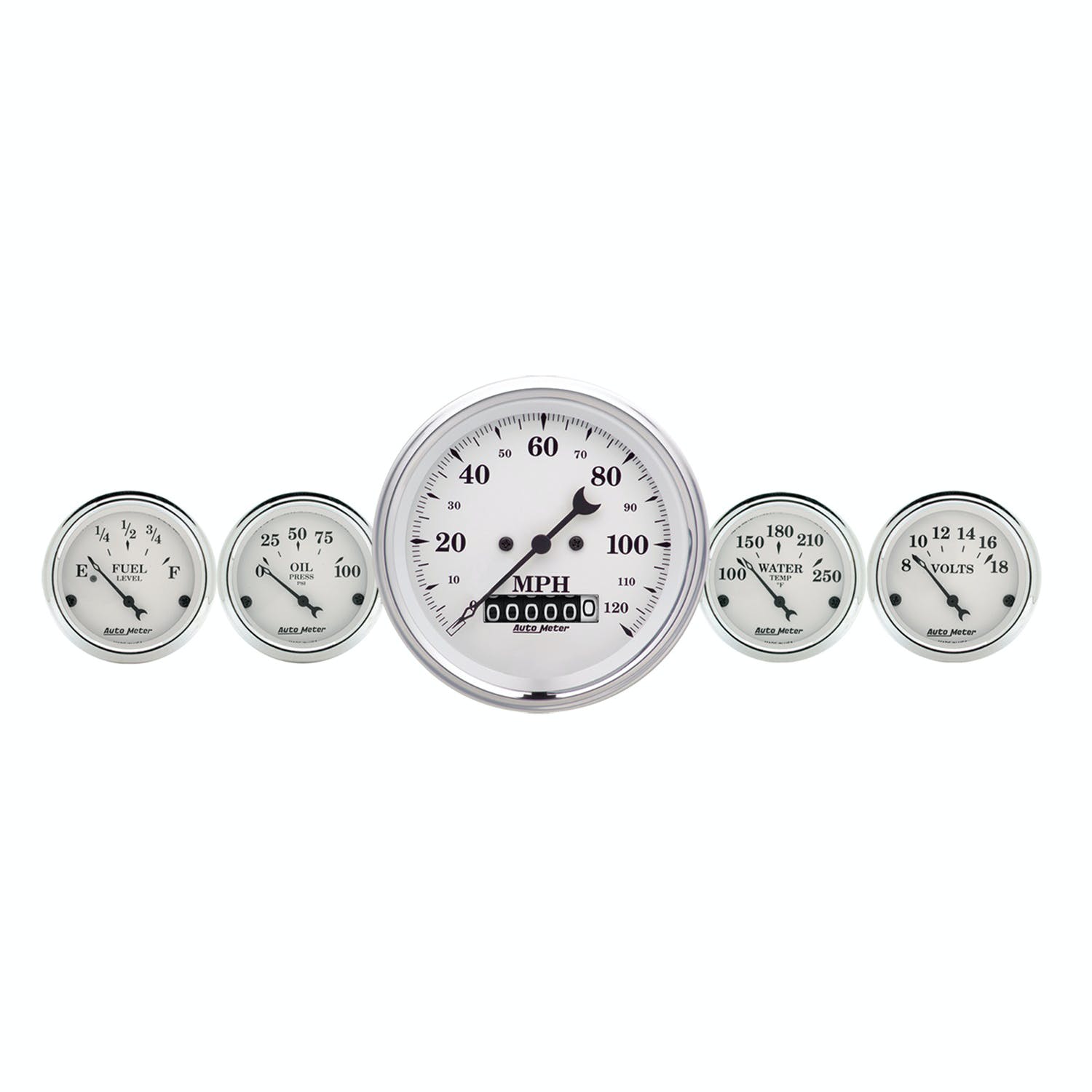 AutoMeter Products 1640 Old Tyme White 5 Piece Kit w/3-3/8 Prog. Speedo, w/Wheel Odo