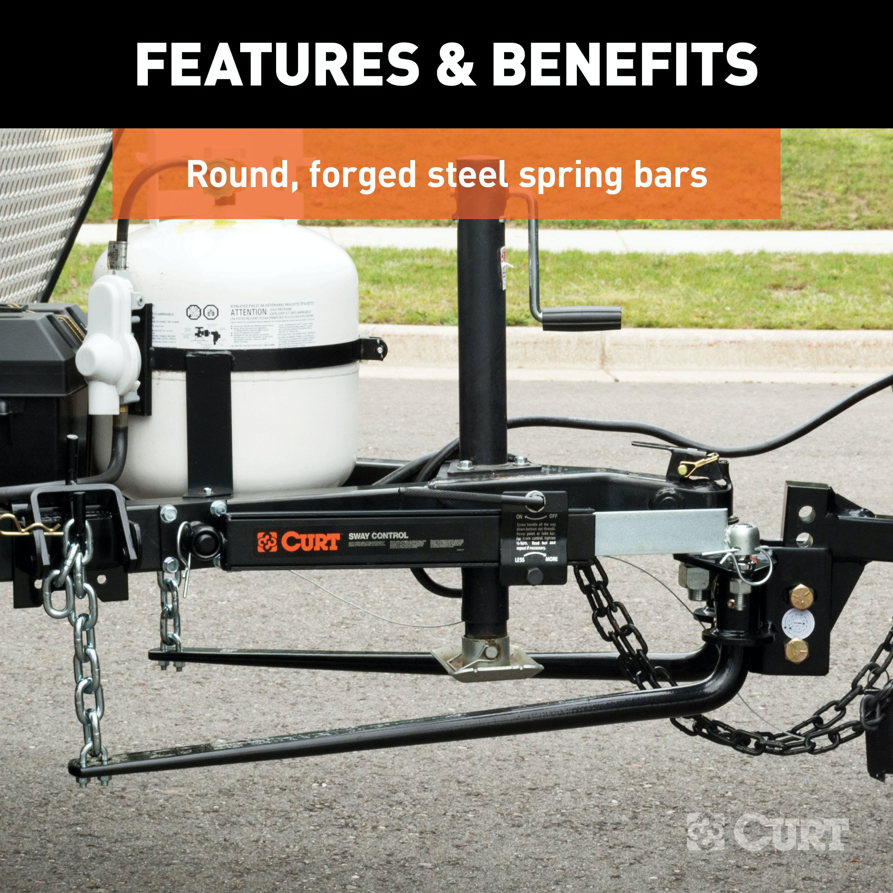 CURT 17052 Round Bar Weight Distribution Hitch with Integrated Lubrication (8-10K)