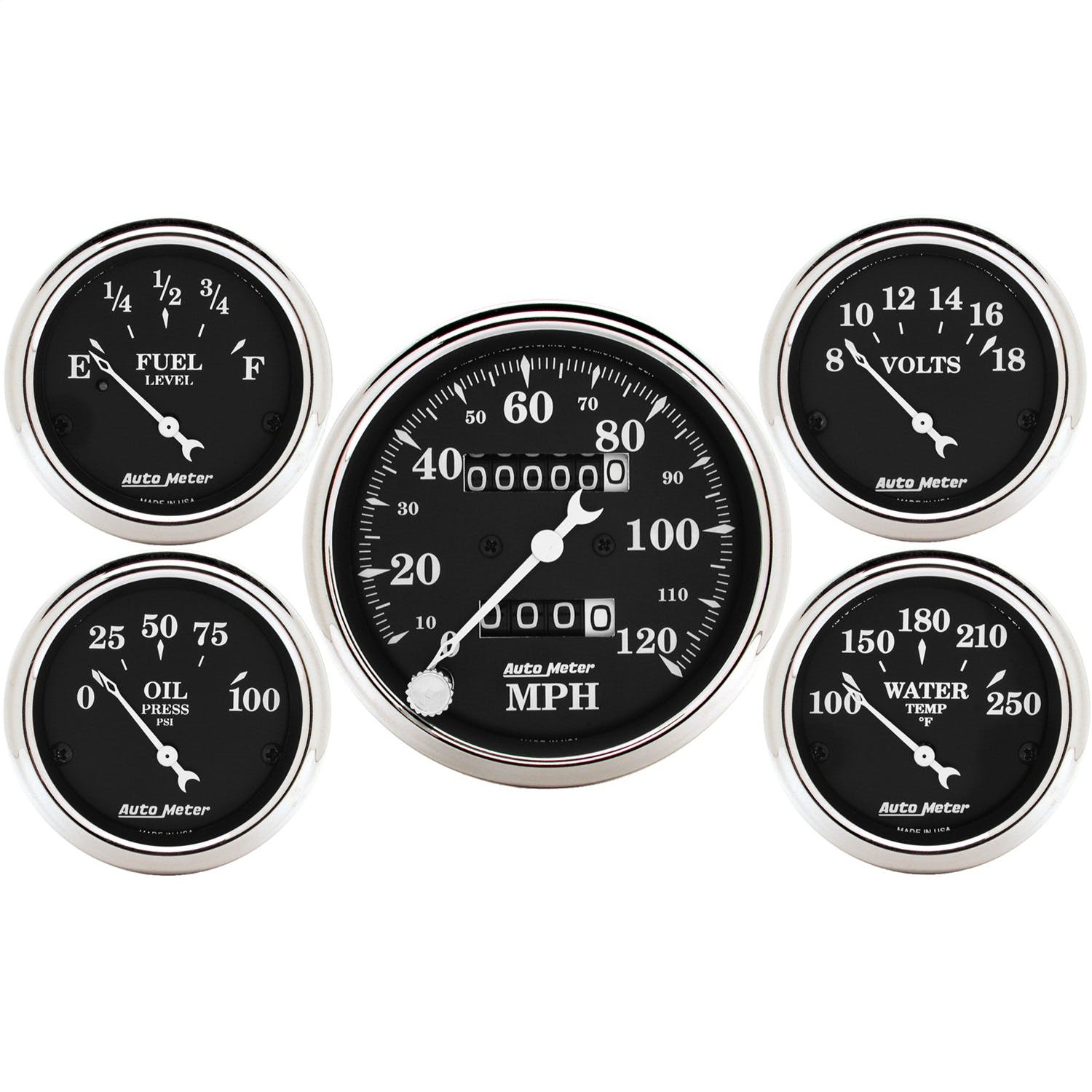 AutoMeter Products 1708 5 Pc Kit Old Tyme Black (Mechanical Speedo)