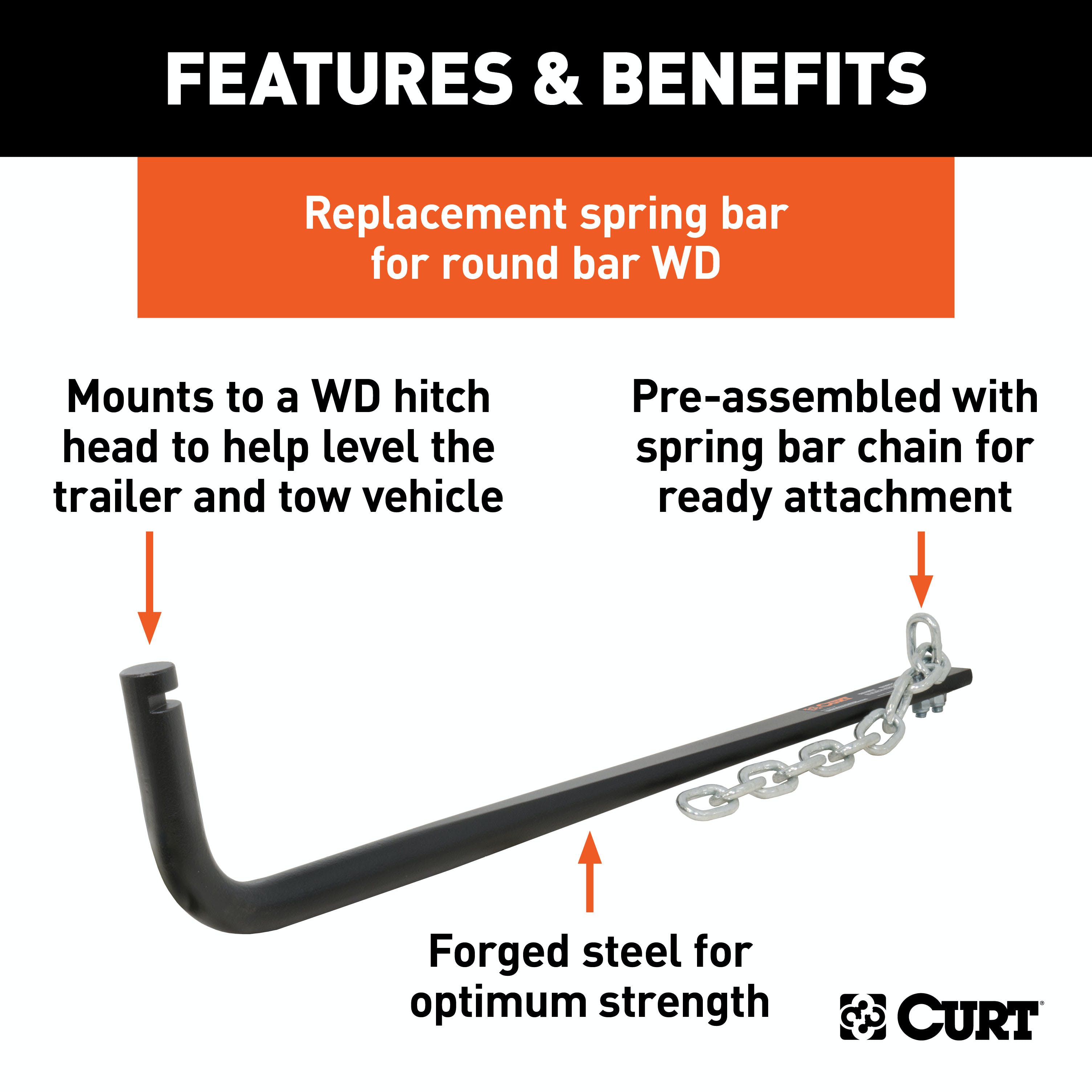CURT 17303 Replacement Long Trunnion Weight Distribution Spring Bar (8K - 10K lbs.)