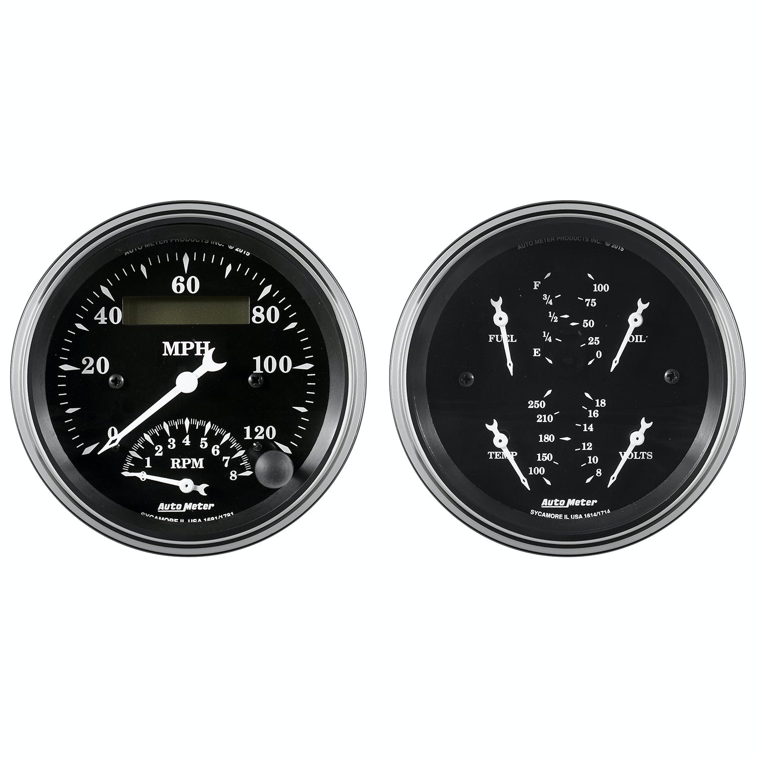AutoMeter Products 1720 Quad and Tach/Speedometer Gauge Kit 3 3/8in, Old Tyme Black 2pc