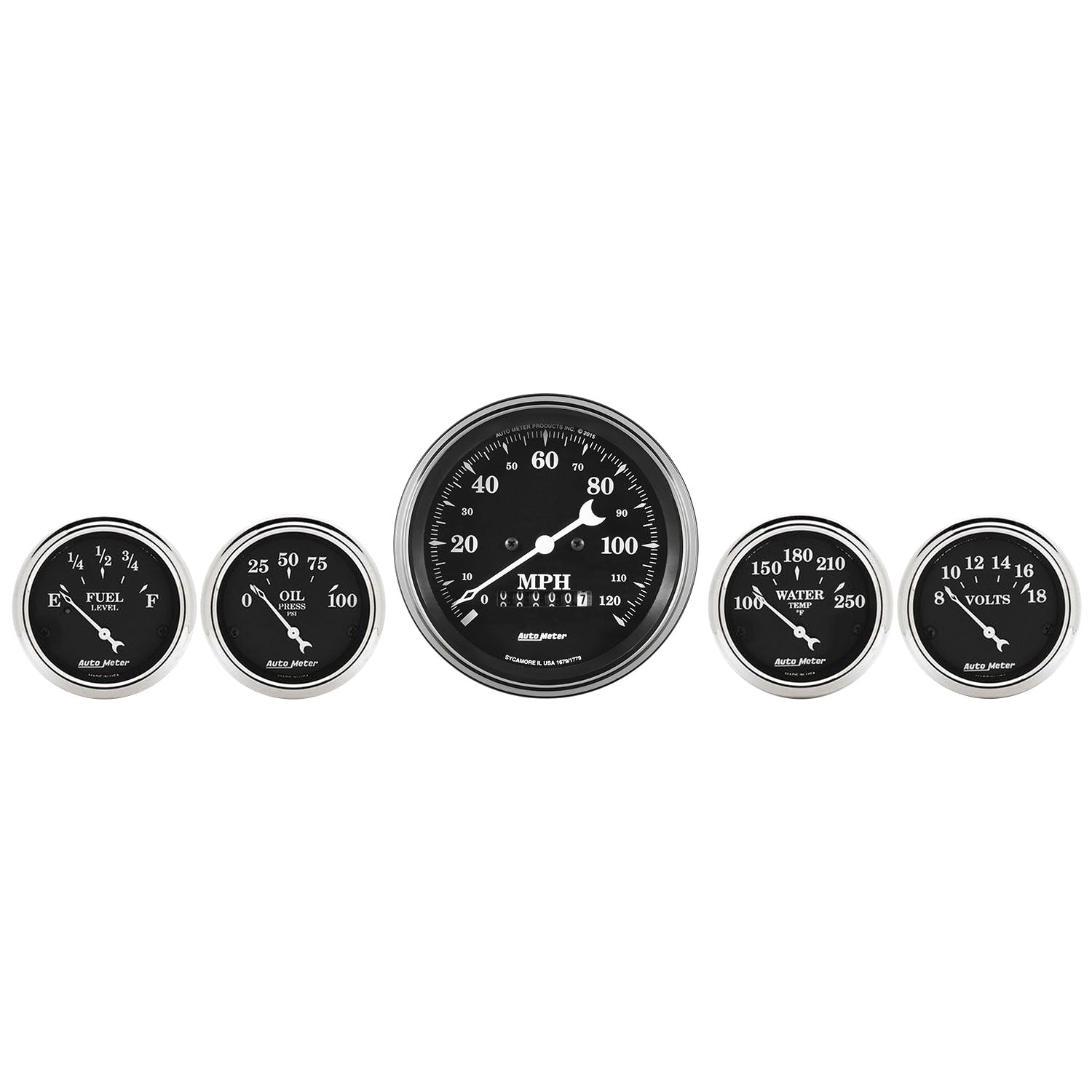 AutoMeter Products 1740 Gauge Kit 3 3/8in and 2 1/16in Electric Speedometer, Old Tyme Black 5pc